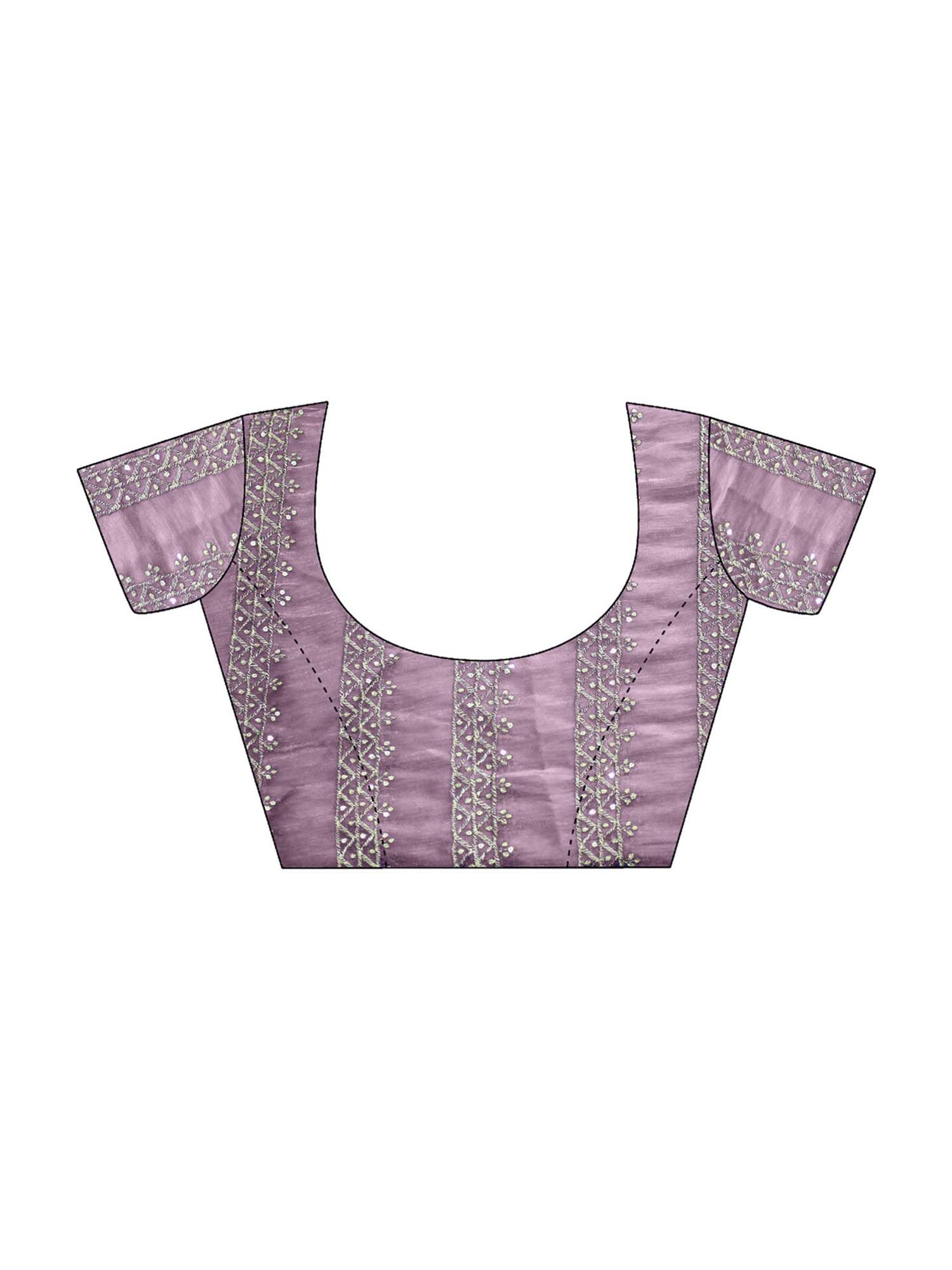 Lavender Sequined Embroidered Scalloped Border Chiffon Saree with Unstitched Blouse