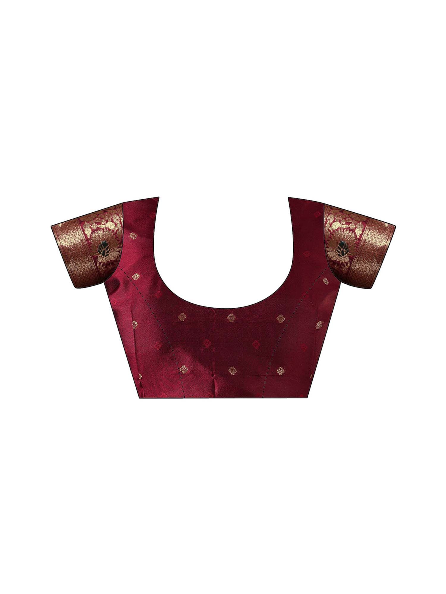 Maroon Zari Woven Weaving Silk Saree with Unstitched Blouse