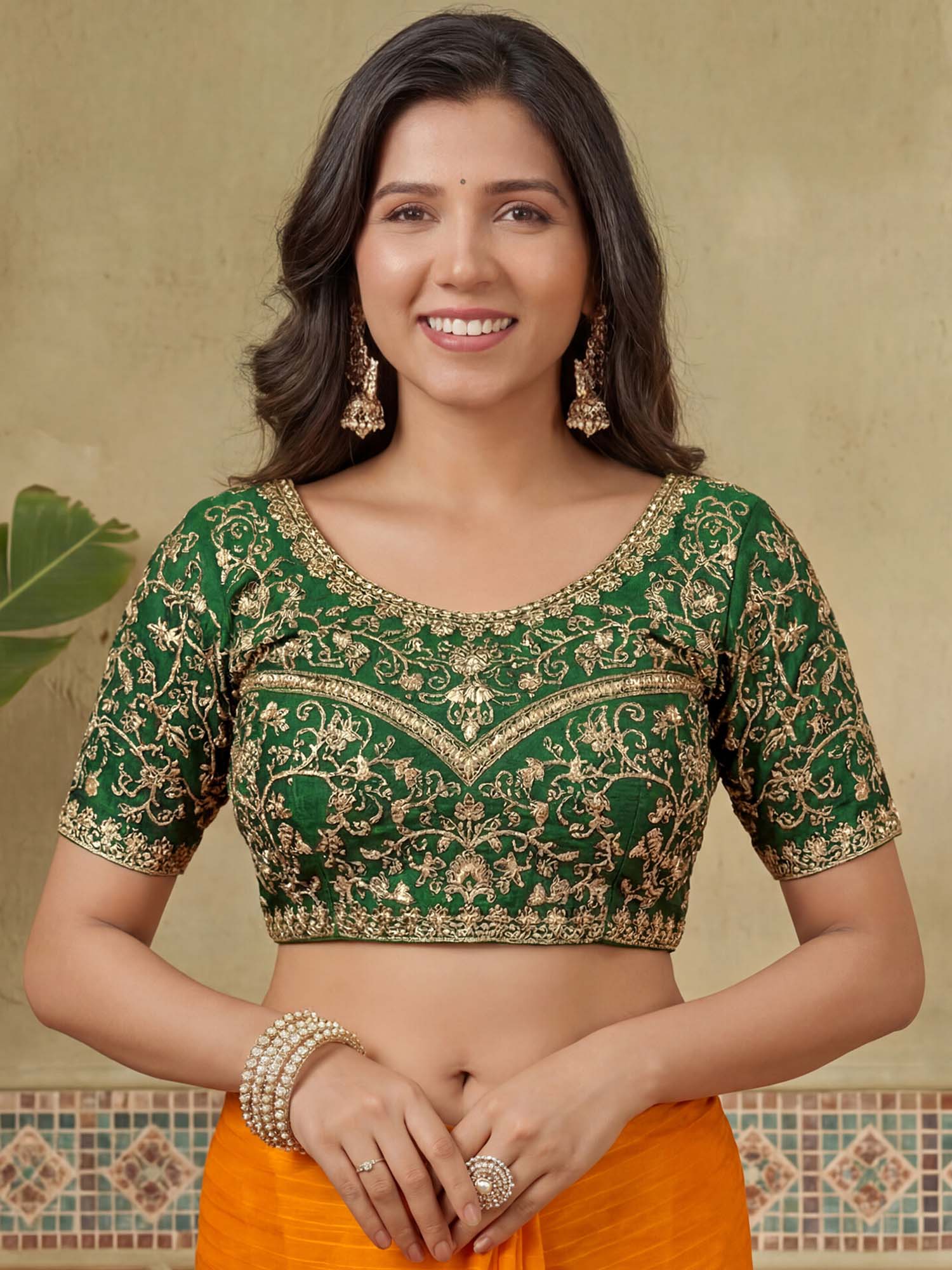 Orange Embroidered Stripes Georgette Saree with Unstitched Blouse