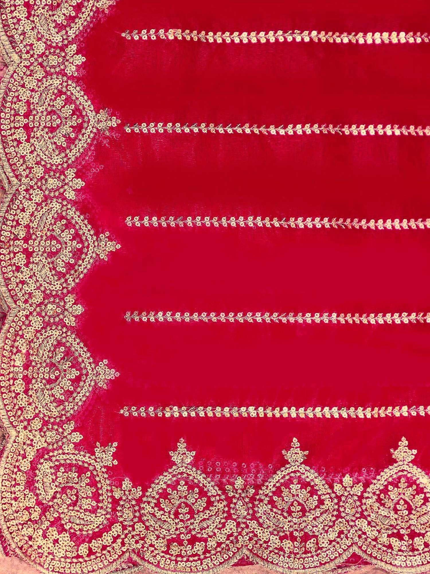 Red Sequined Embroidered Net Saree with Unstitched Blouse