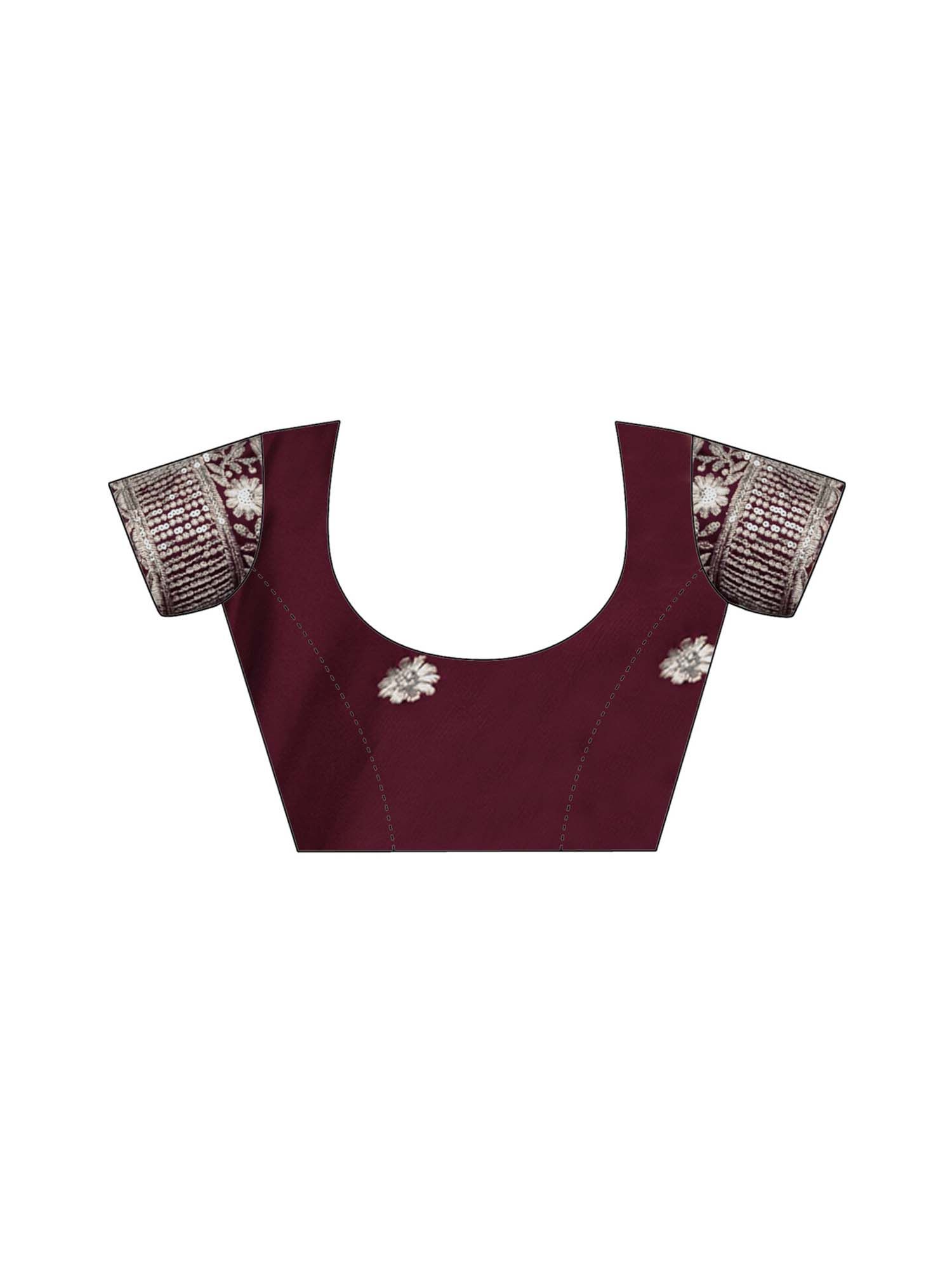 Maroon Embroidered Sequined Work Silk Saree with Unstitched Blouse