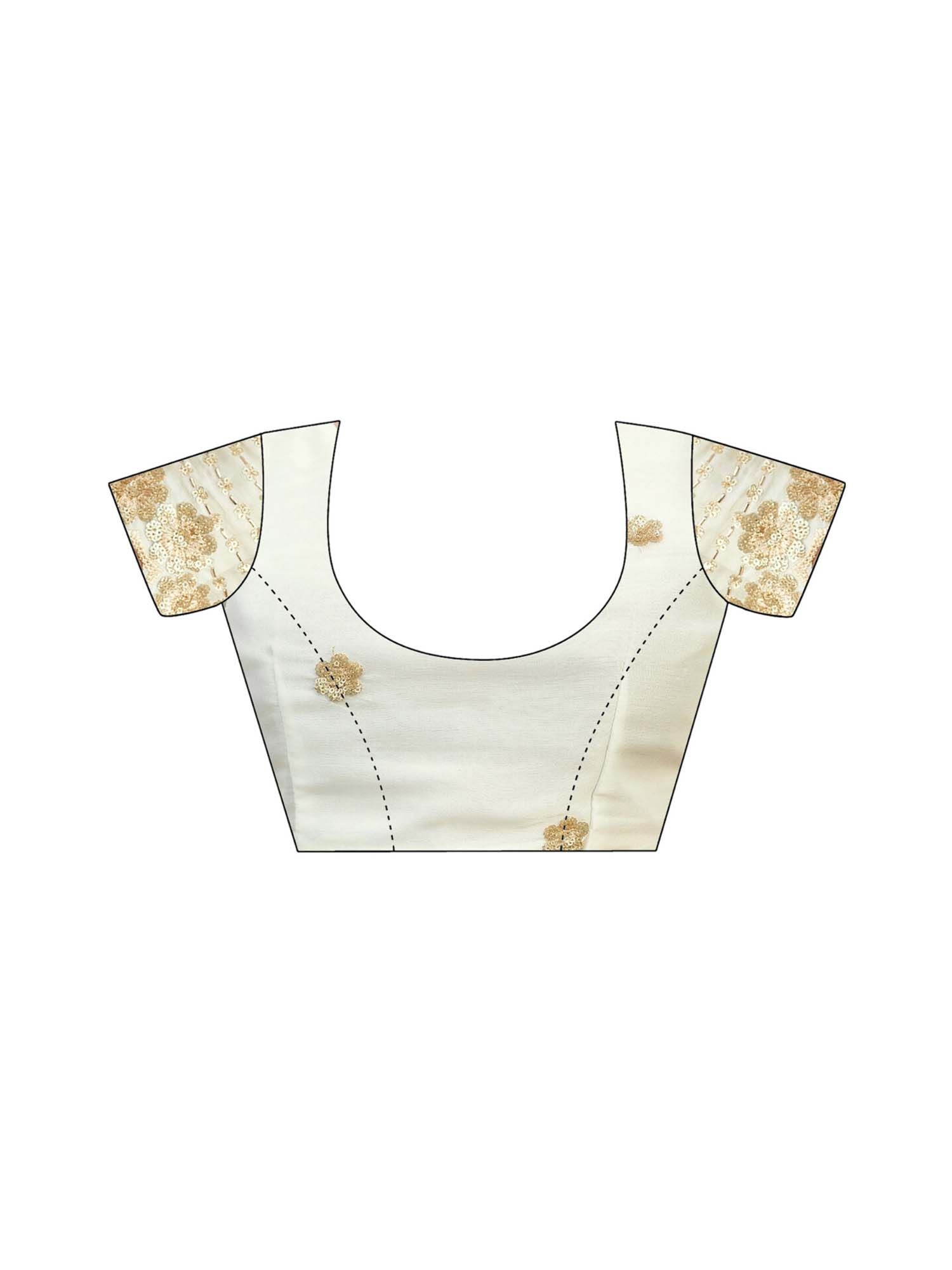 Off White Embellished Sequined Silk Saree with Unstitched Blouse