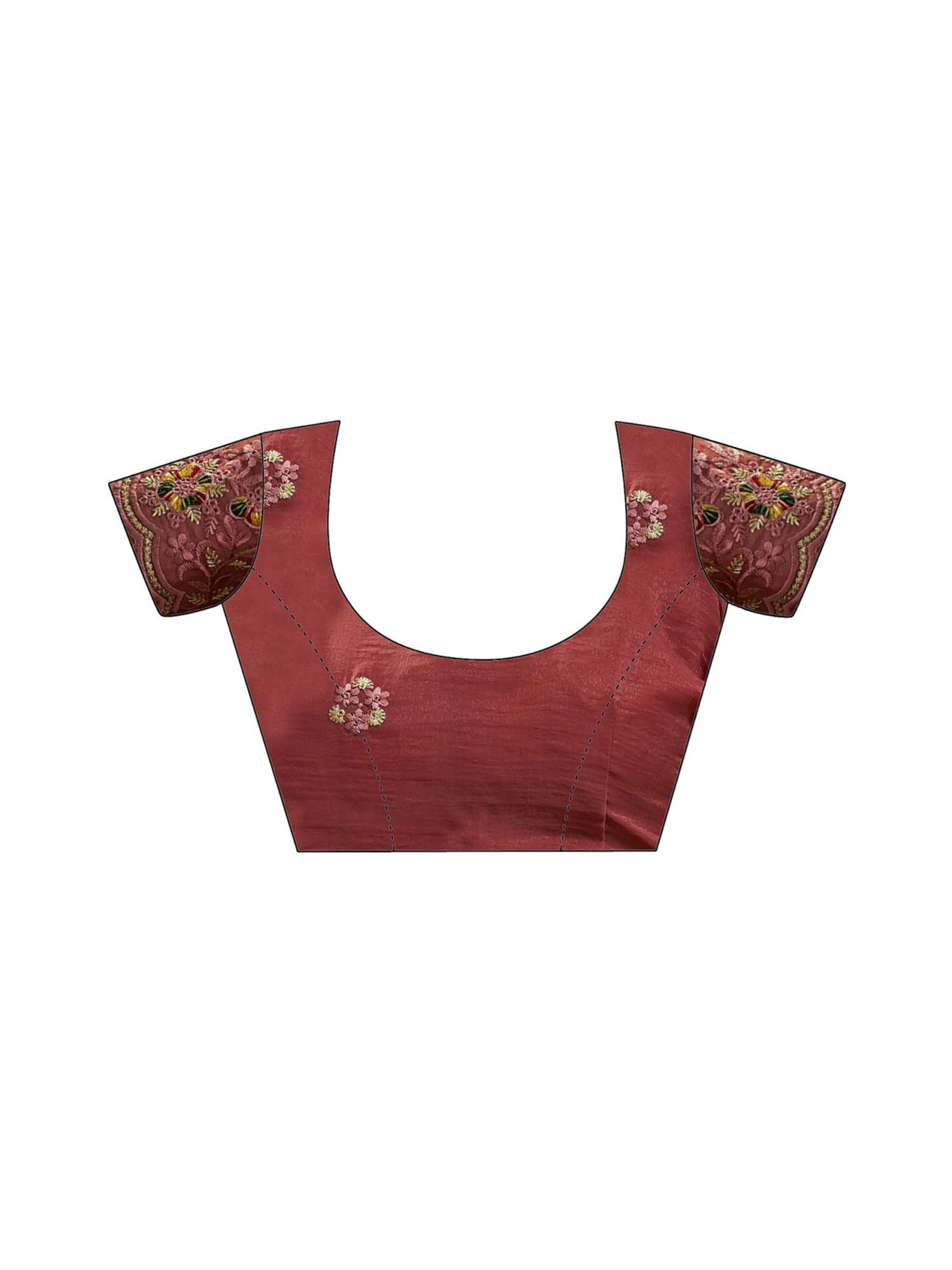Dusty Rose Pink Embroidered Chiffon Saree with Unstitched Blouse