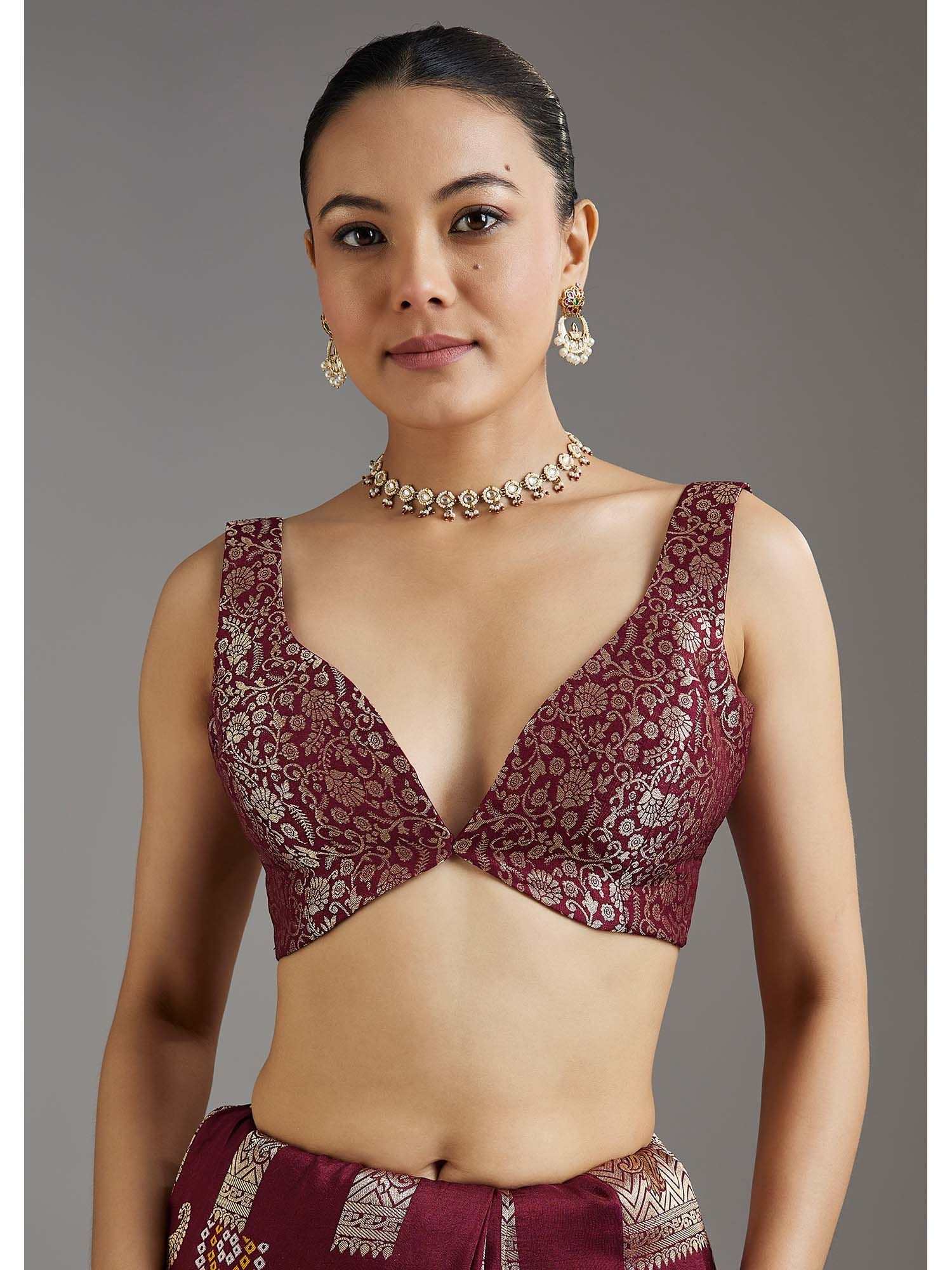 Maroon Woven Bandhani Dola Silk Saree with Unstitched Blouse