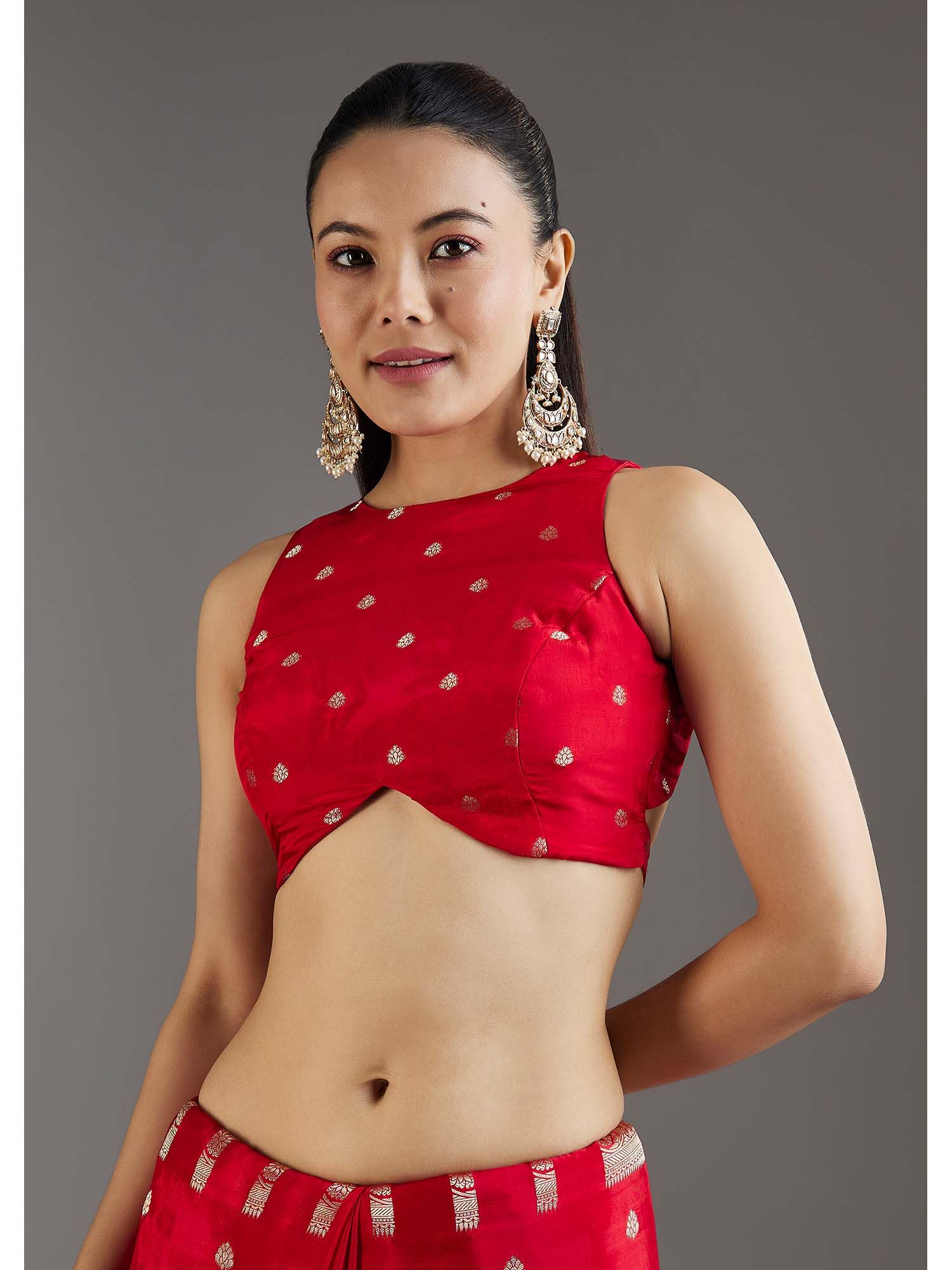 Red Dola Silk Floral Woven Saree with Unstitched Blouse