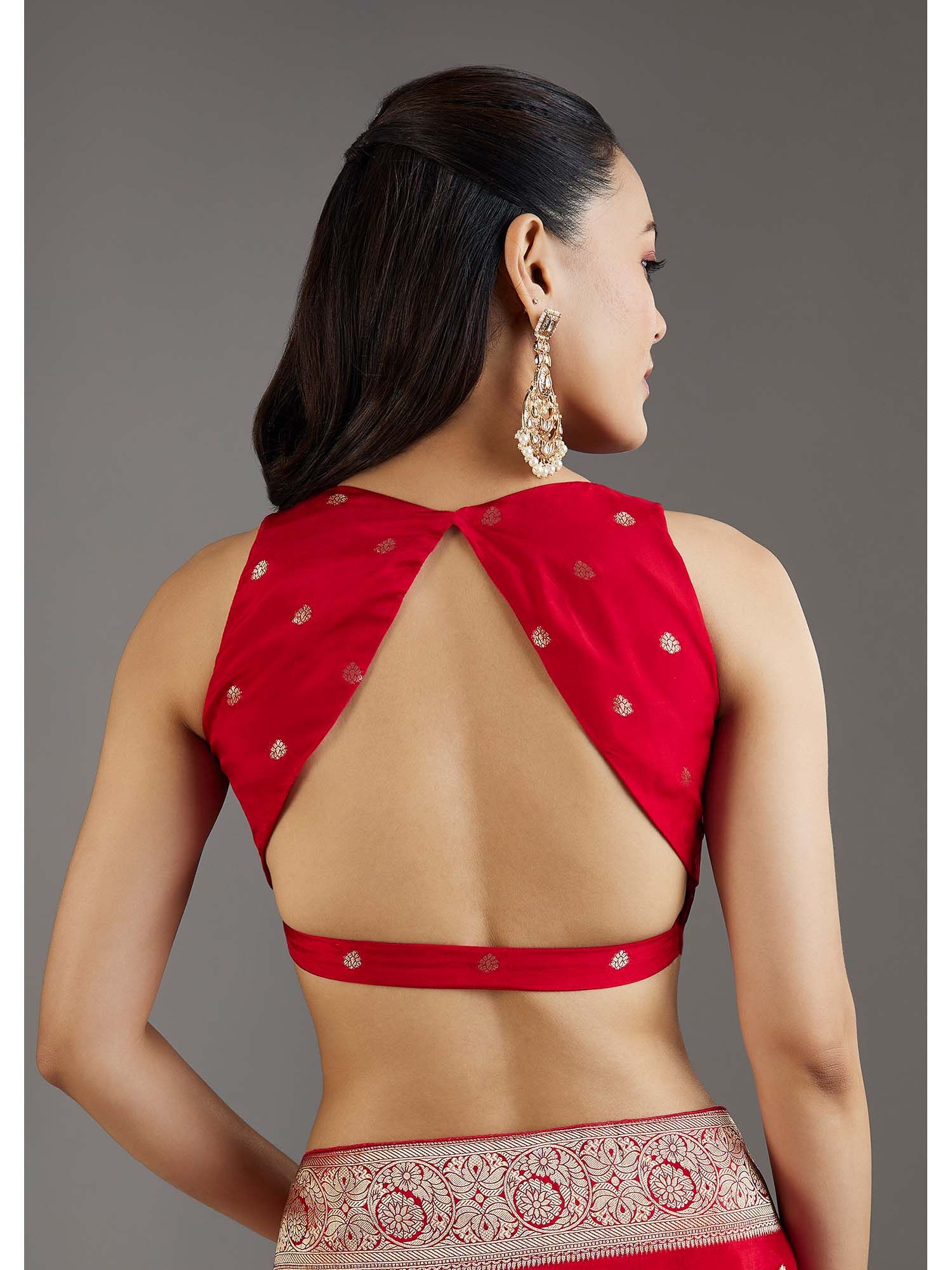Red Dola Silk Floral Woven Saree with Unstitched Blouse