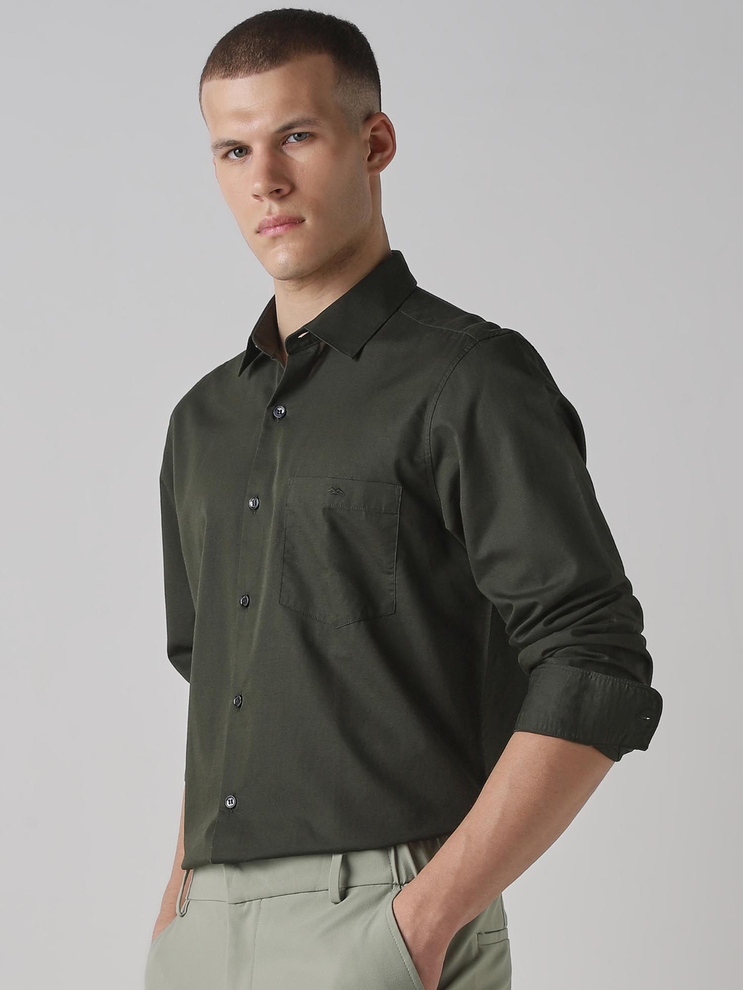 Deep Forest Green Solid Men Shirt