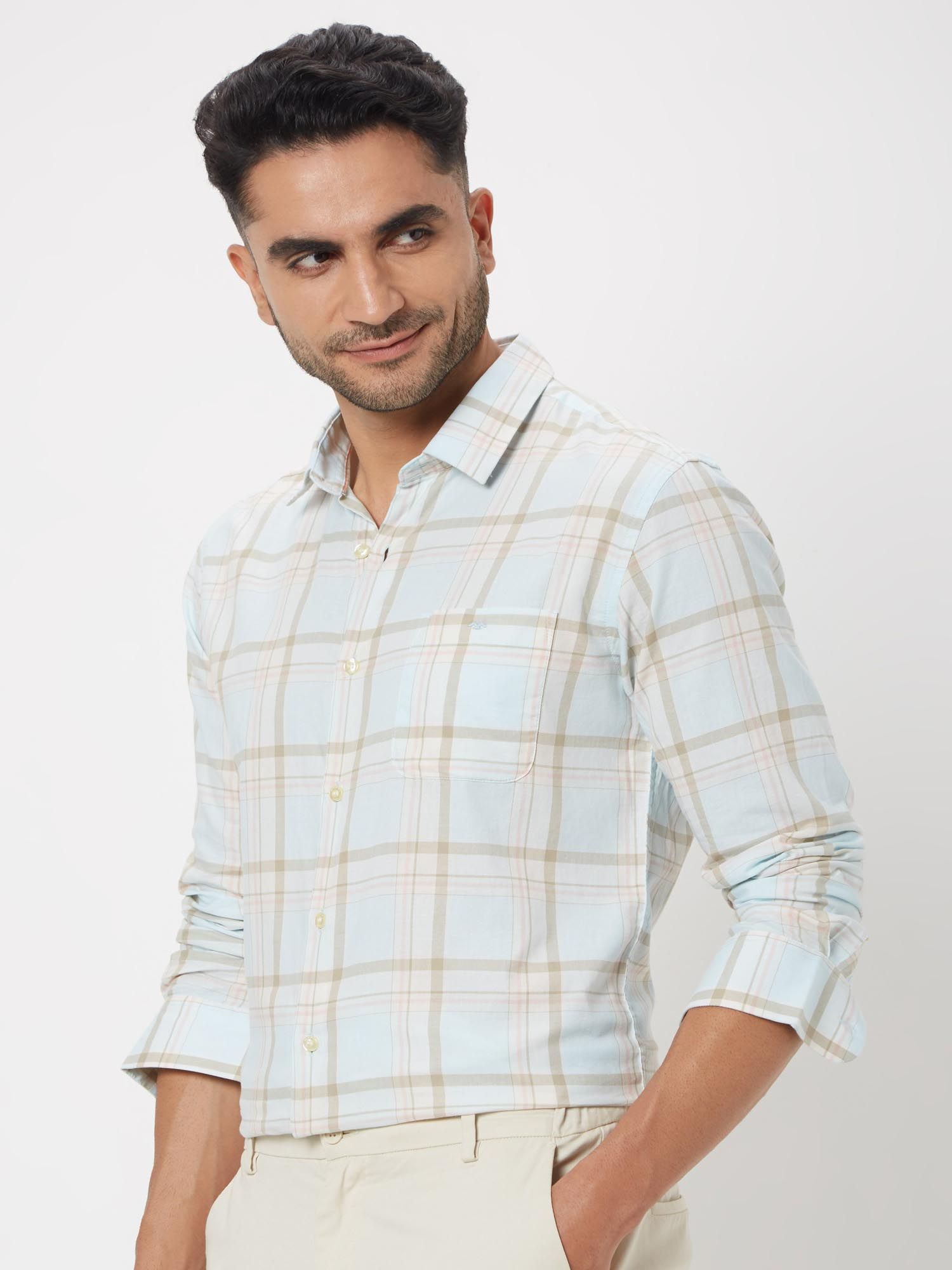 Light Sky Blue Checks Men Shirt