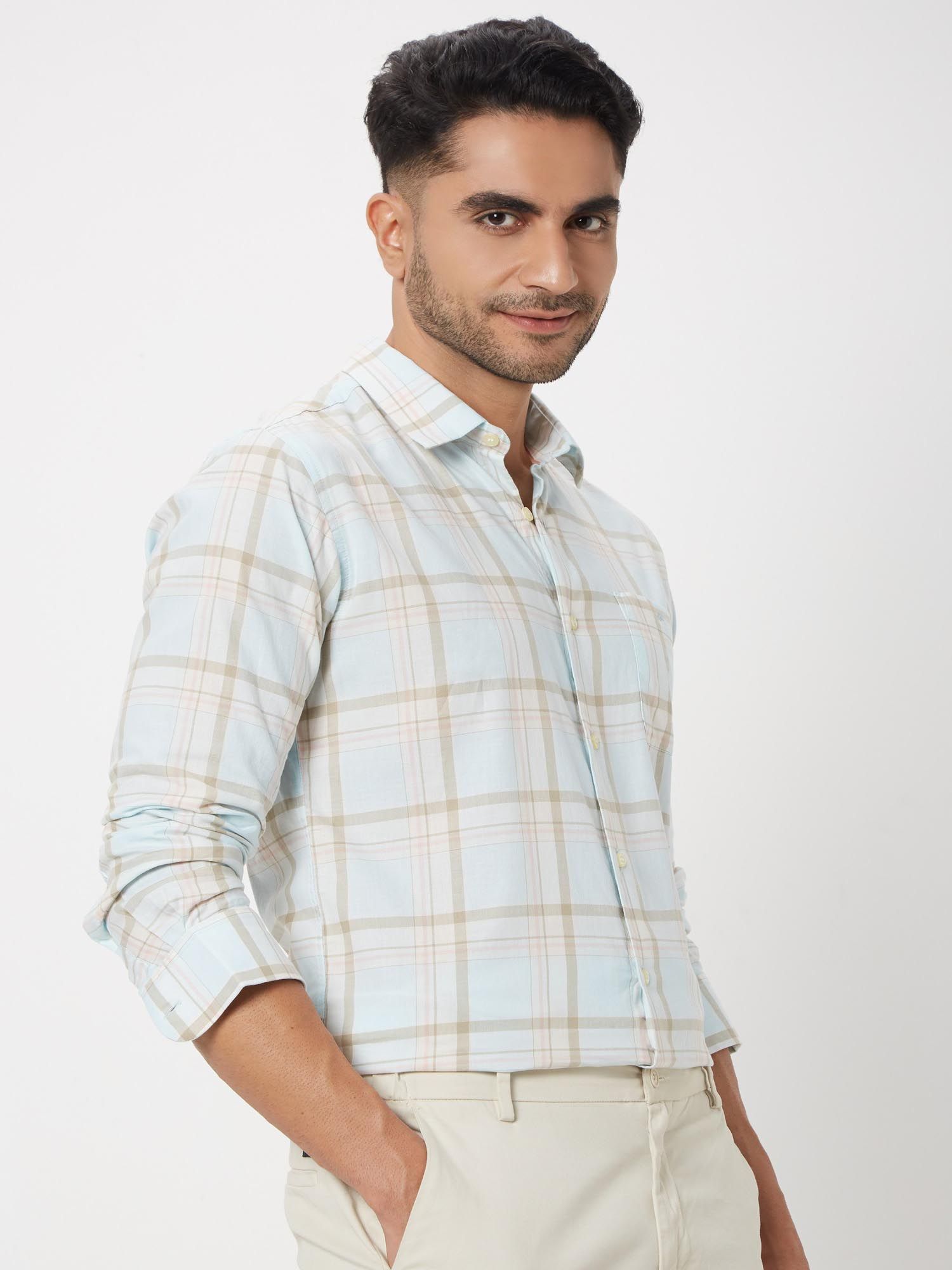 Light Sky Blue Checks Men Shirt