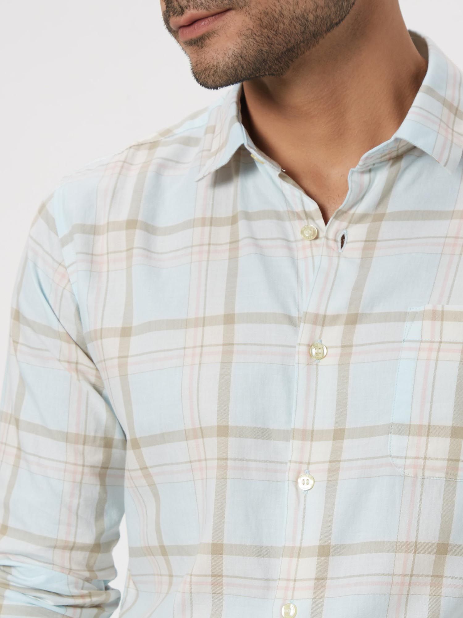 Light Sky Blue Checks Men Shirt
