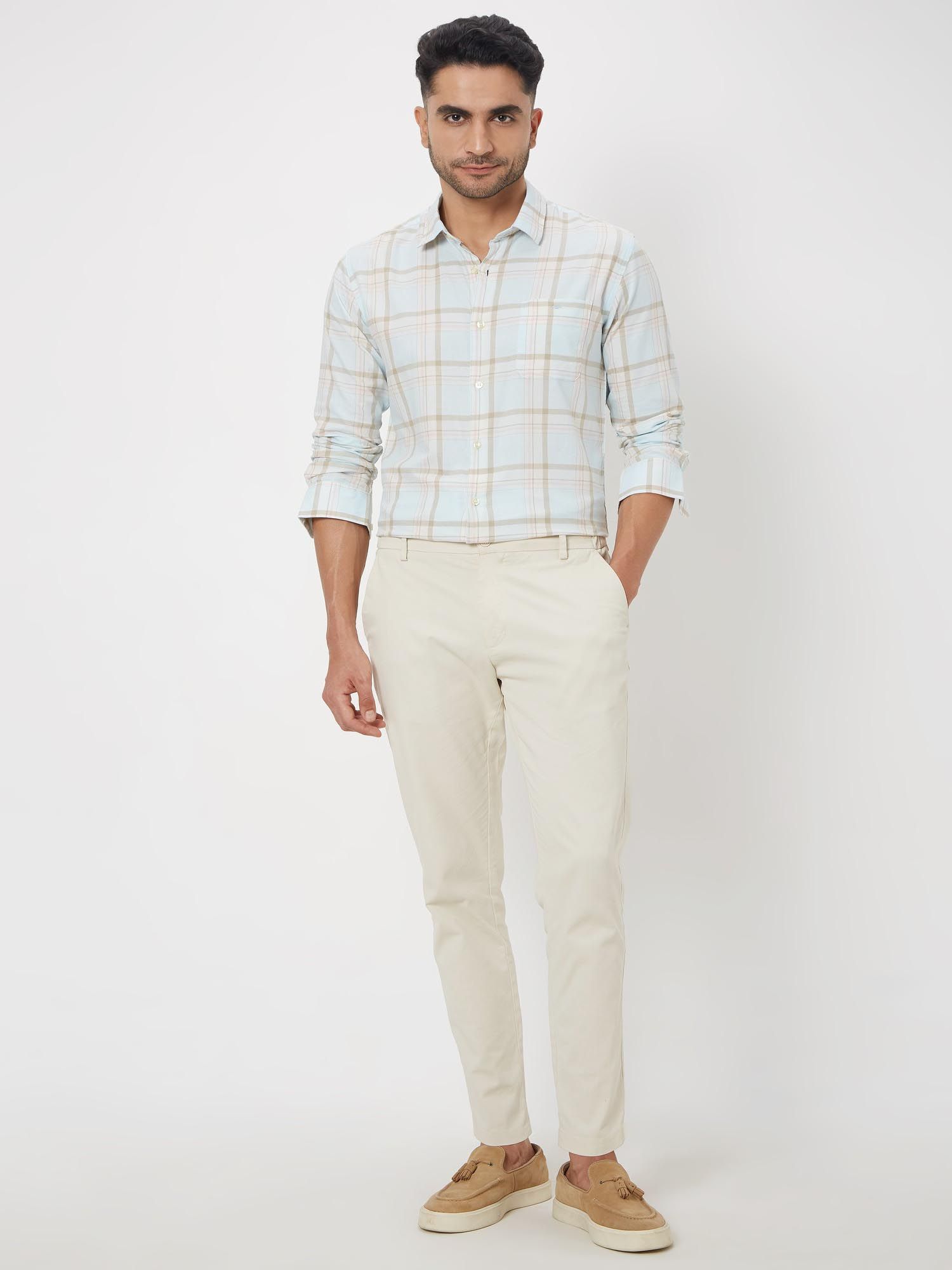 Light Sky Blue Checks Men Shirt