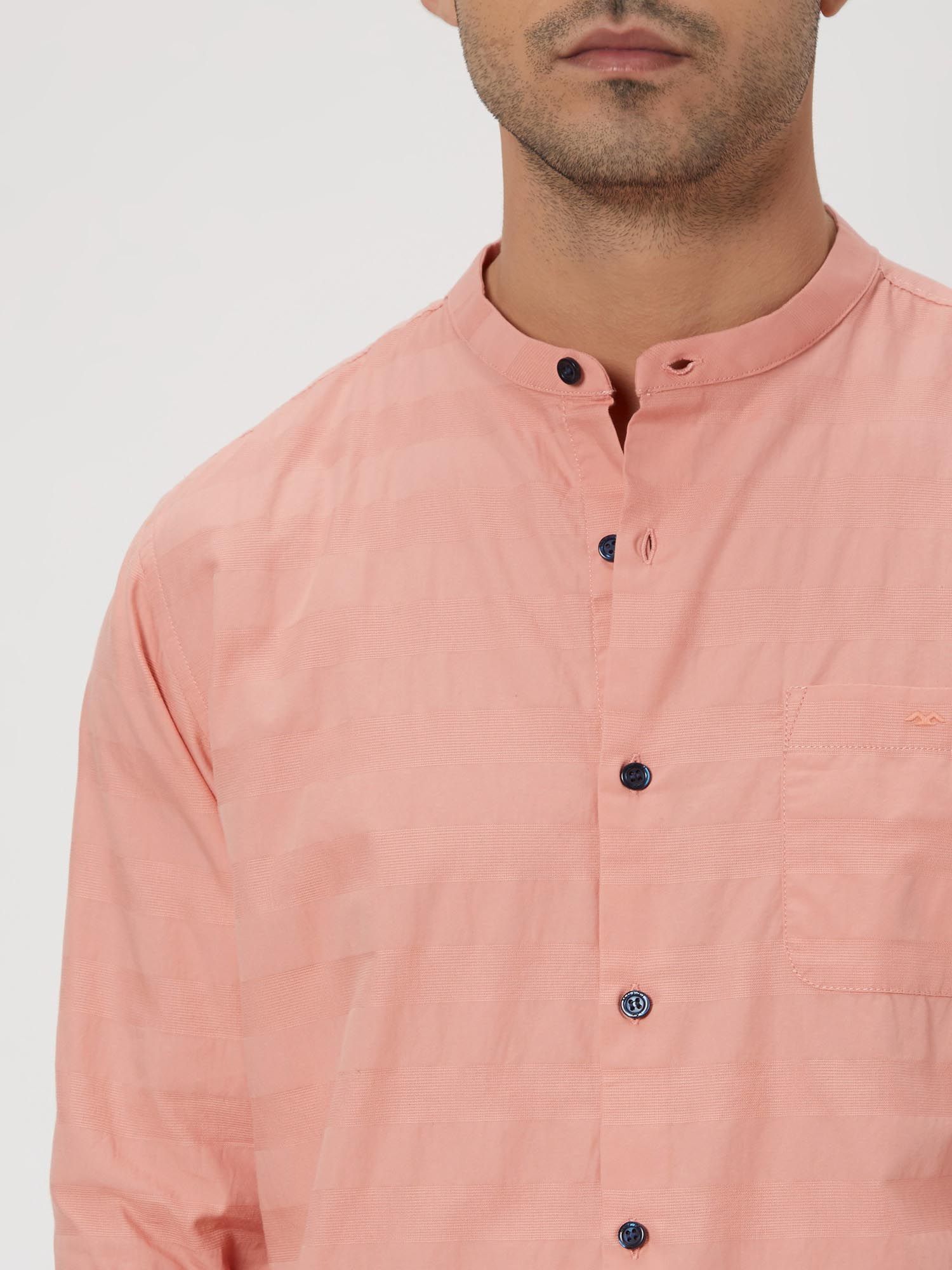 Soft Peach Pink Textured Men Shirt