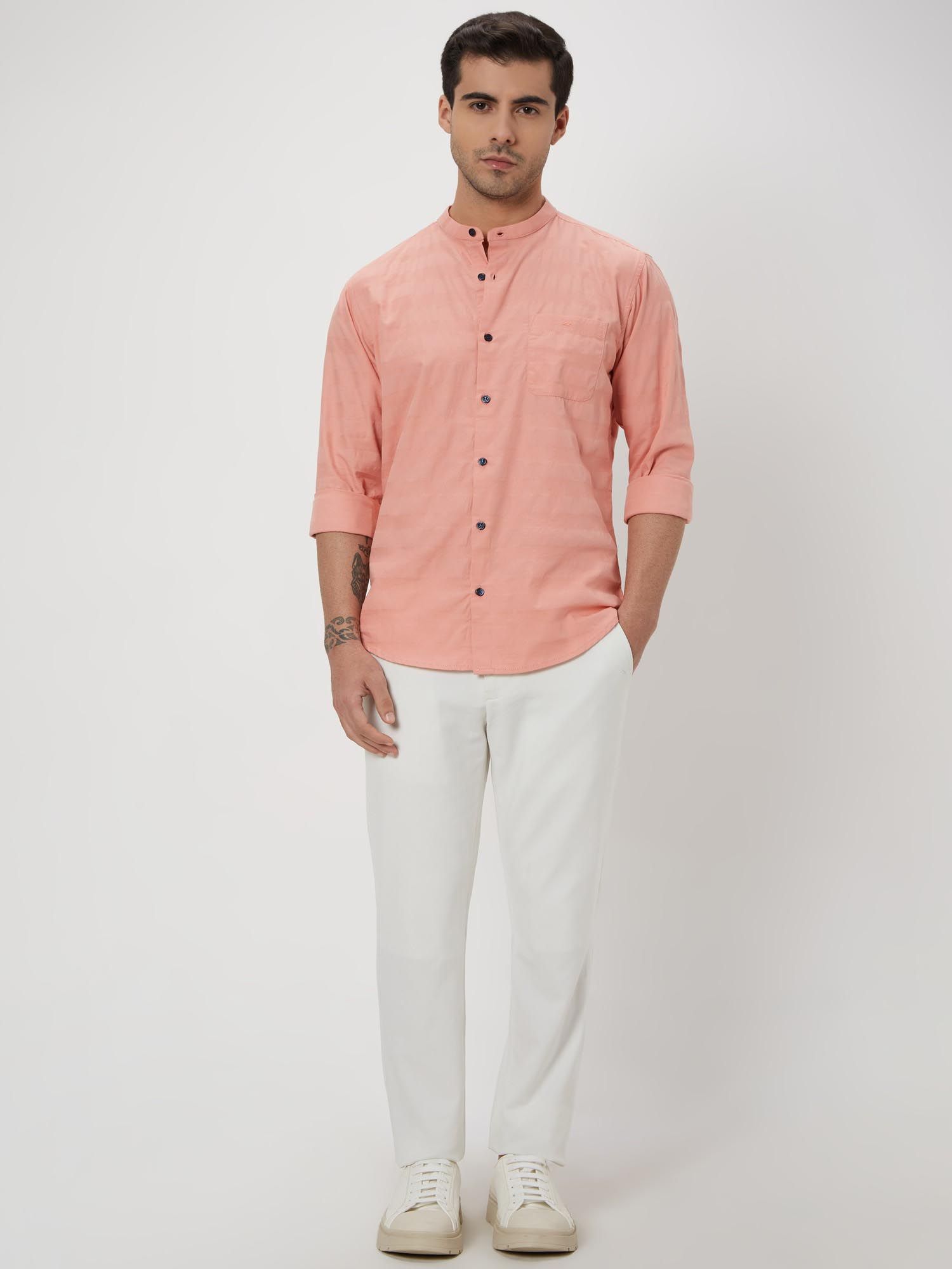 Soft Peach Pink Textured Men Shirt