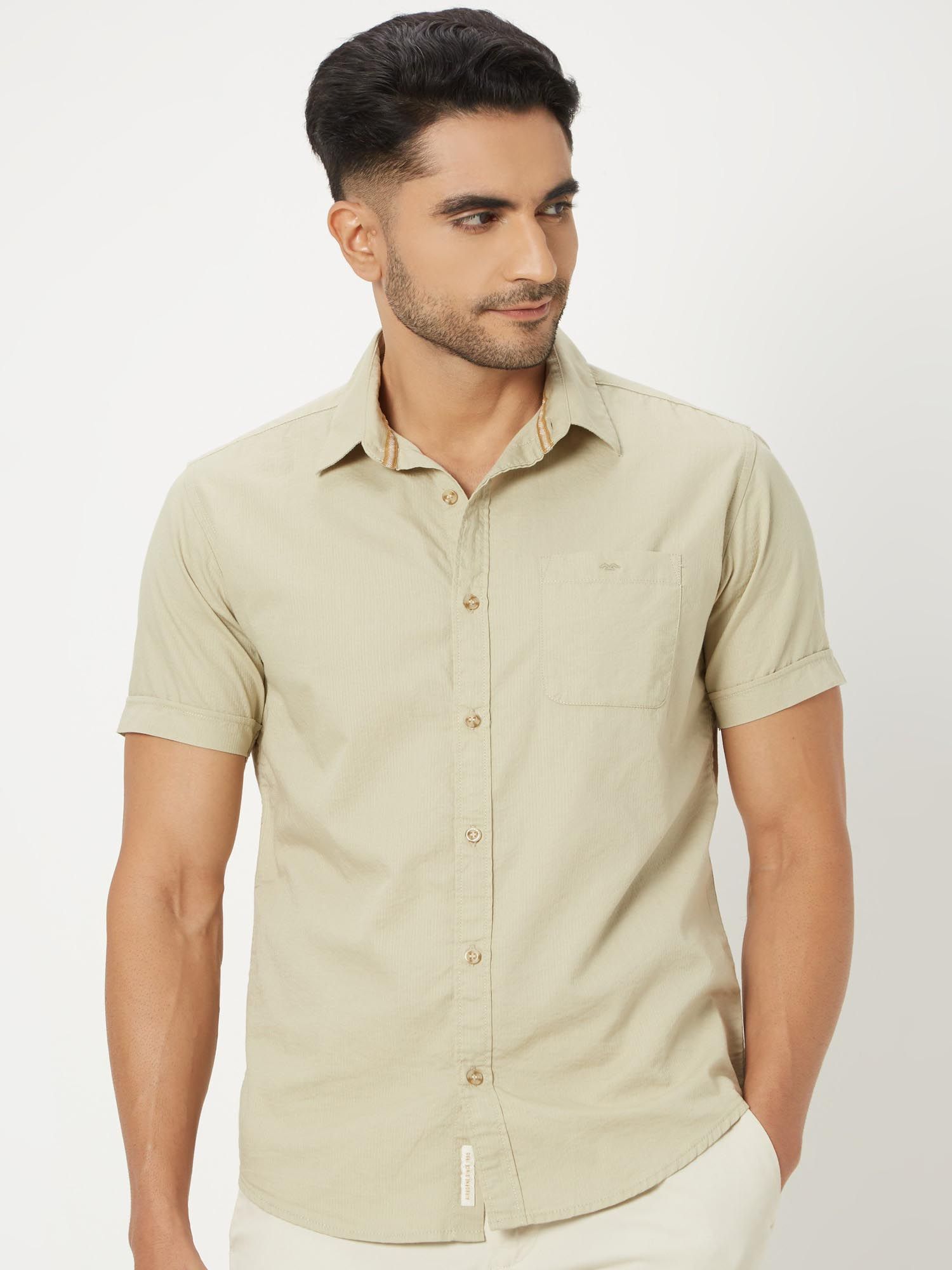 Light Khaki Solid Men Shirt
