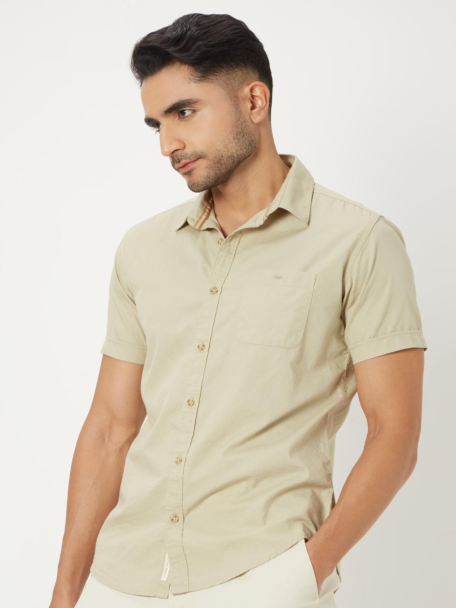 Light Khaki Solid Men Shirt