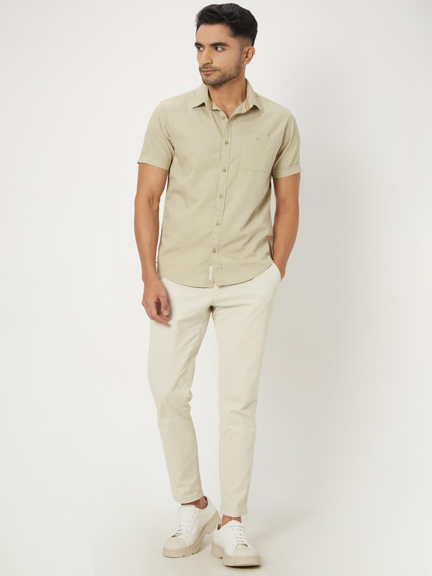 Light Khaki Solid Men Shirt