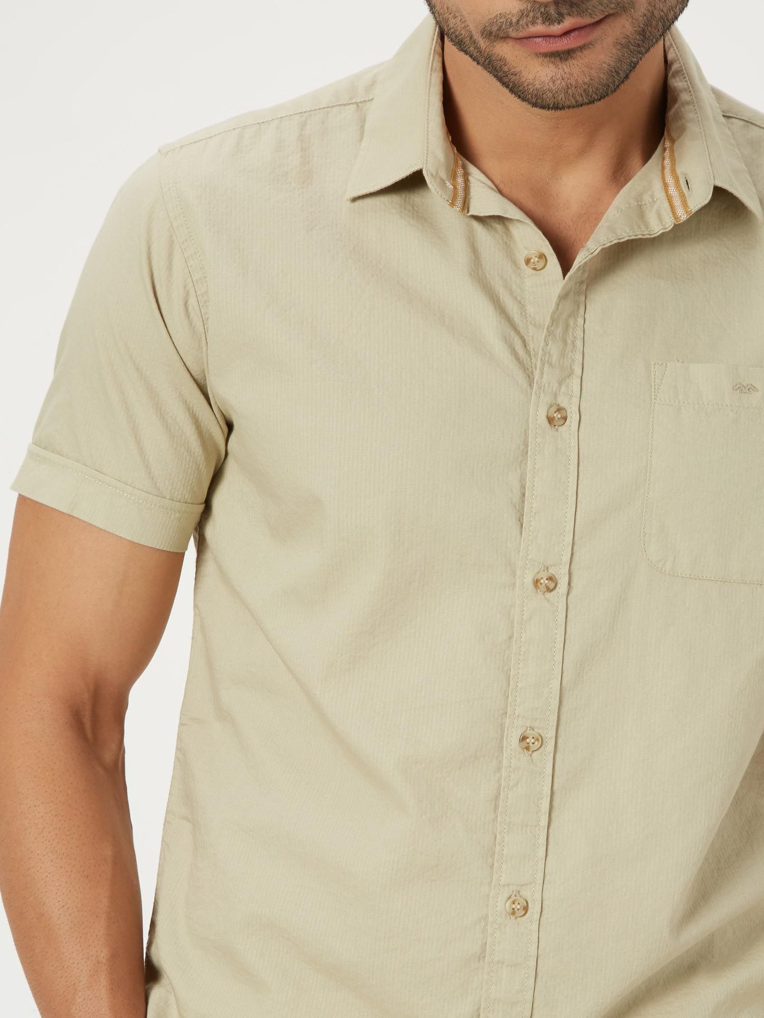 Light Khaki Solid Men Shirt