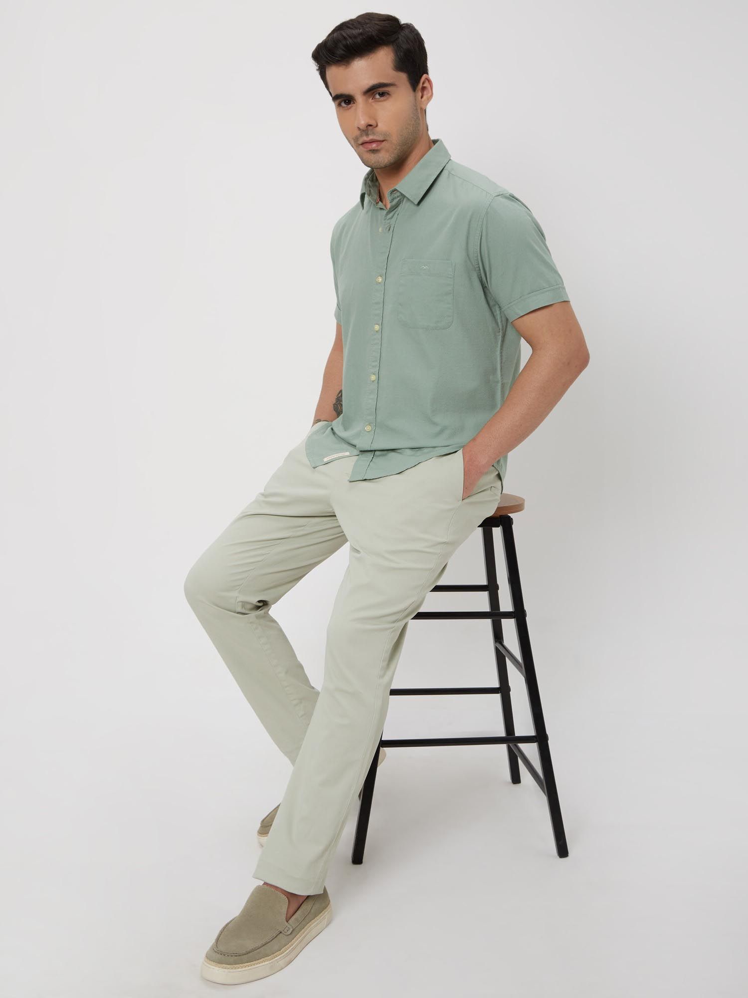 Muted Olive Green Solid Men Shirt