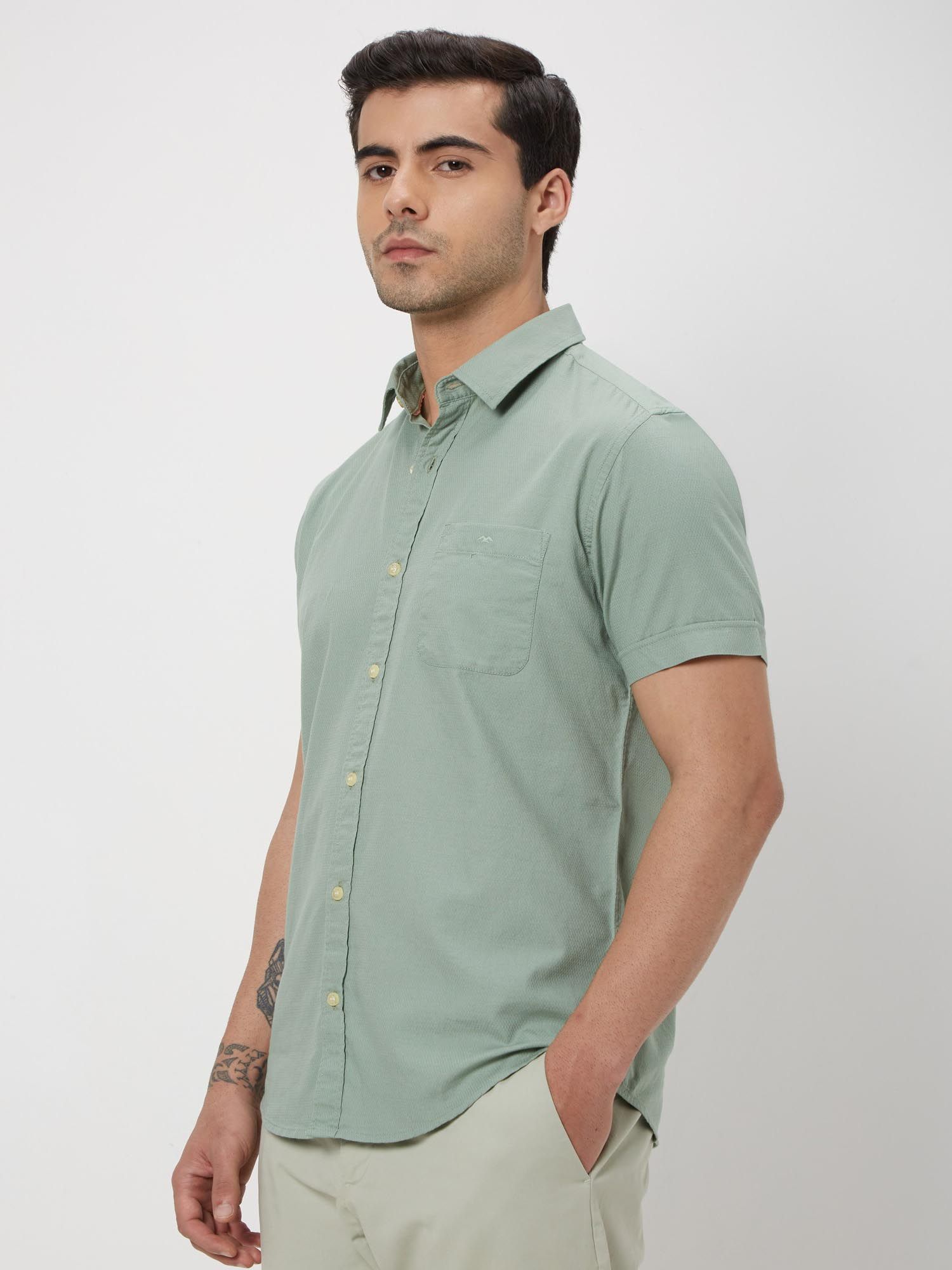 Muted Olive Green Solid Men Shirt