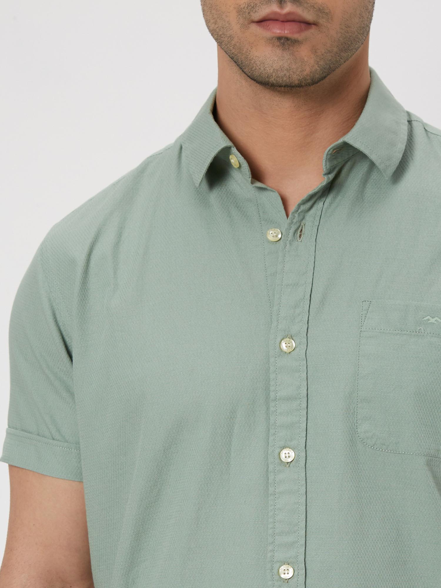 Muted Olive Green Solid Men Shirt
