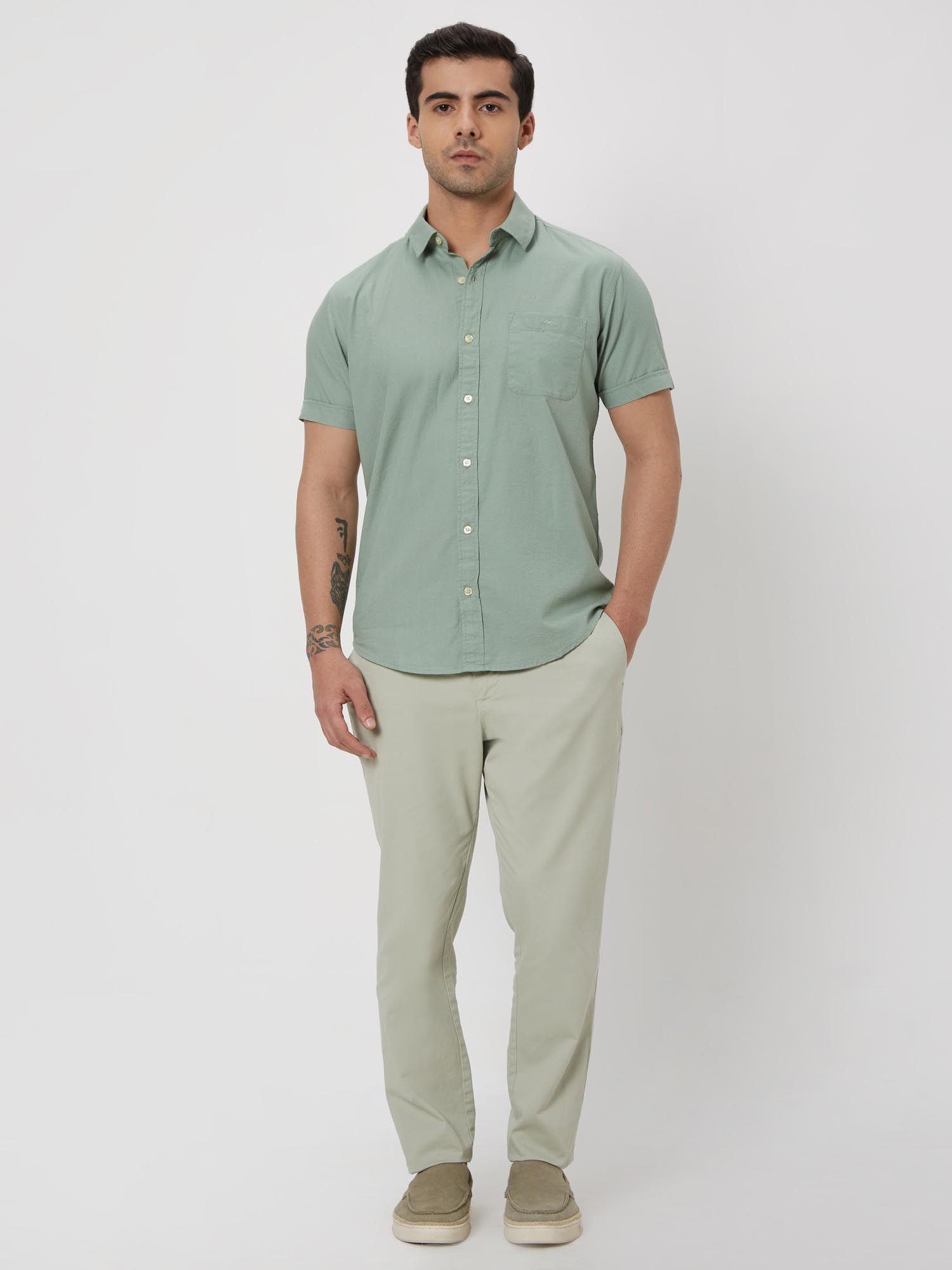 Muted Olive Green Solid Men Shirt
