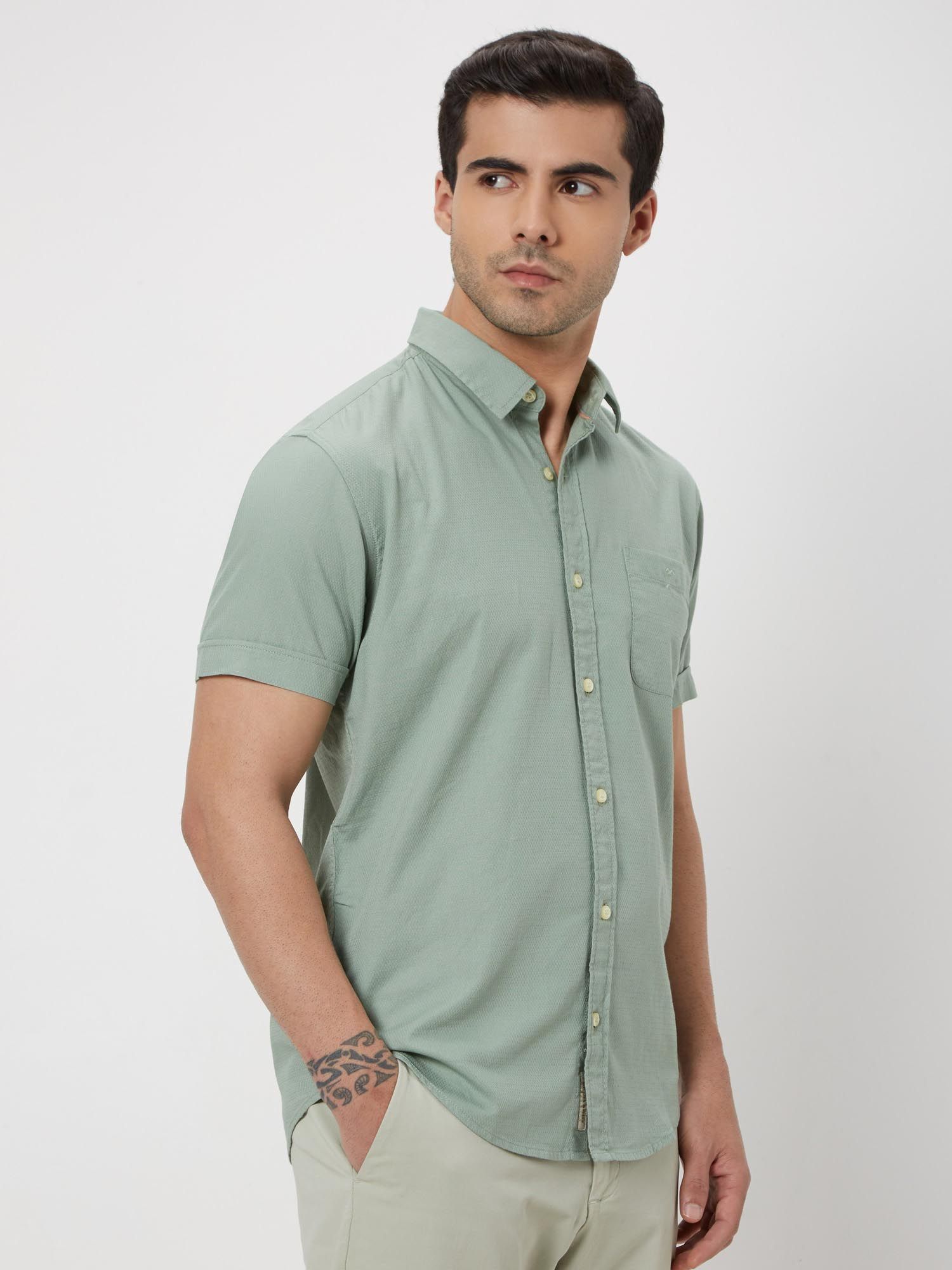 Muted Olive Green Solid Men Shirt