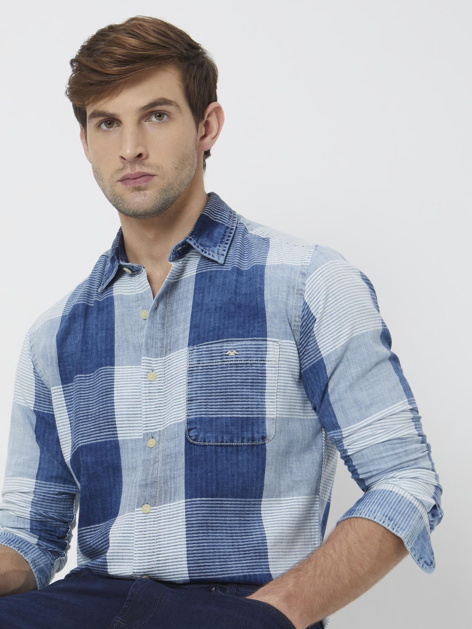 Rich Mid Blue Checks Men Shirt