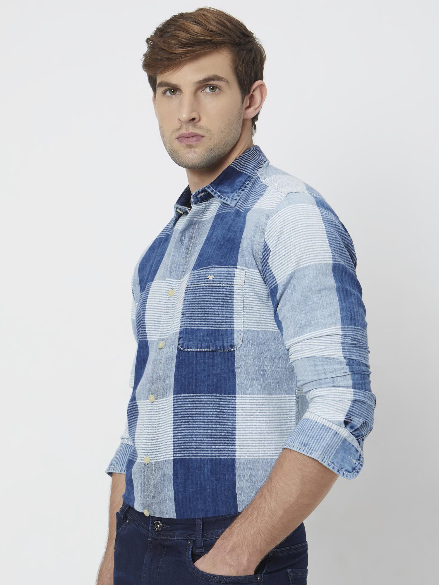 Rich Mid Blue Checks Men Shirt