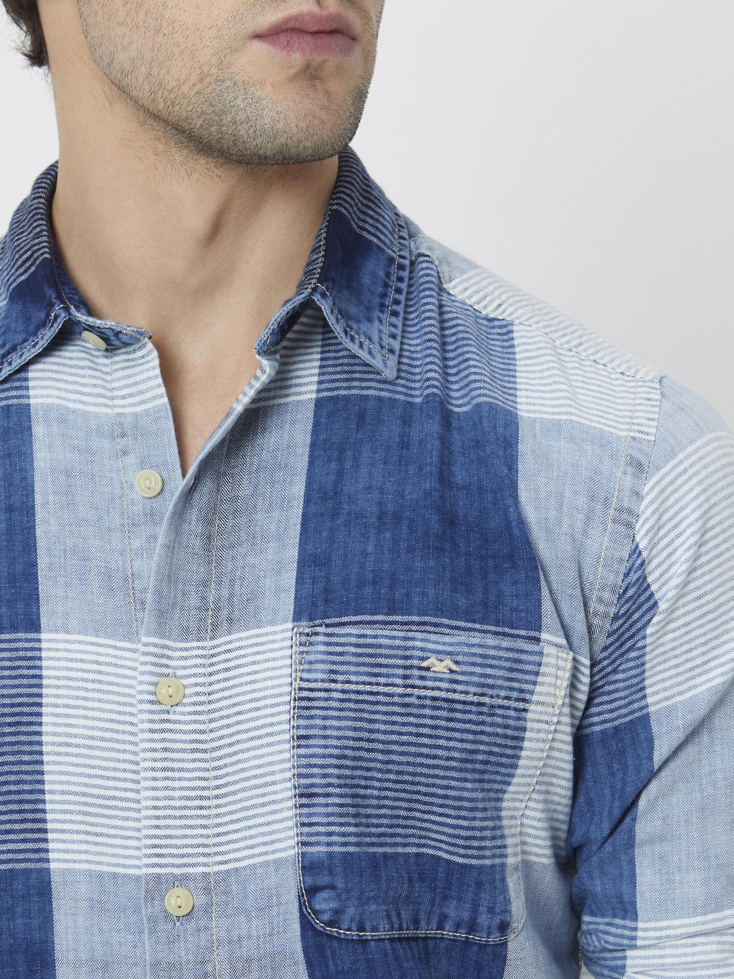 Rich Mid Blue Checks Men Shirt