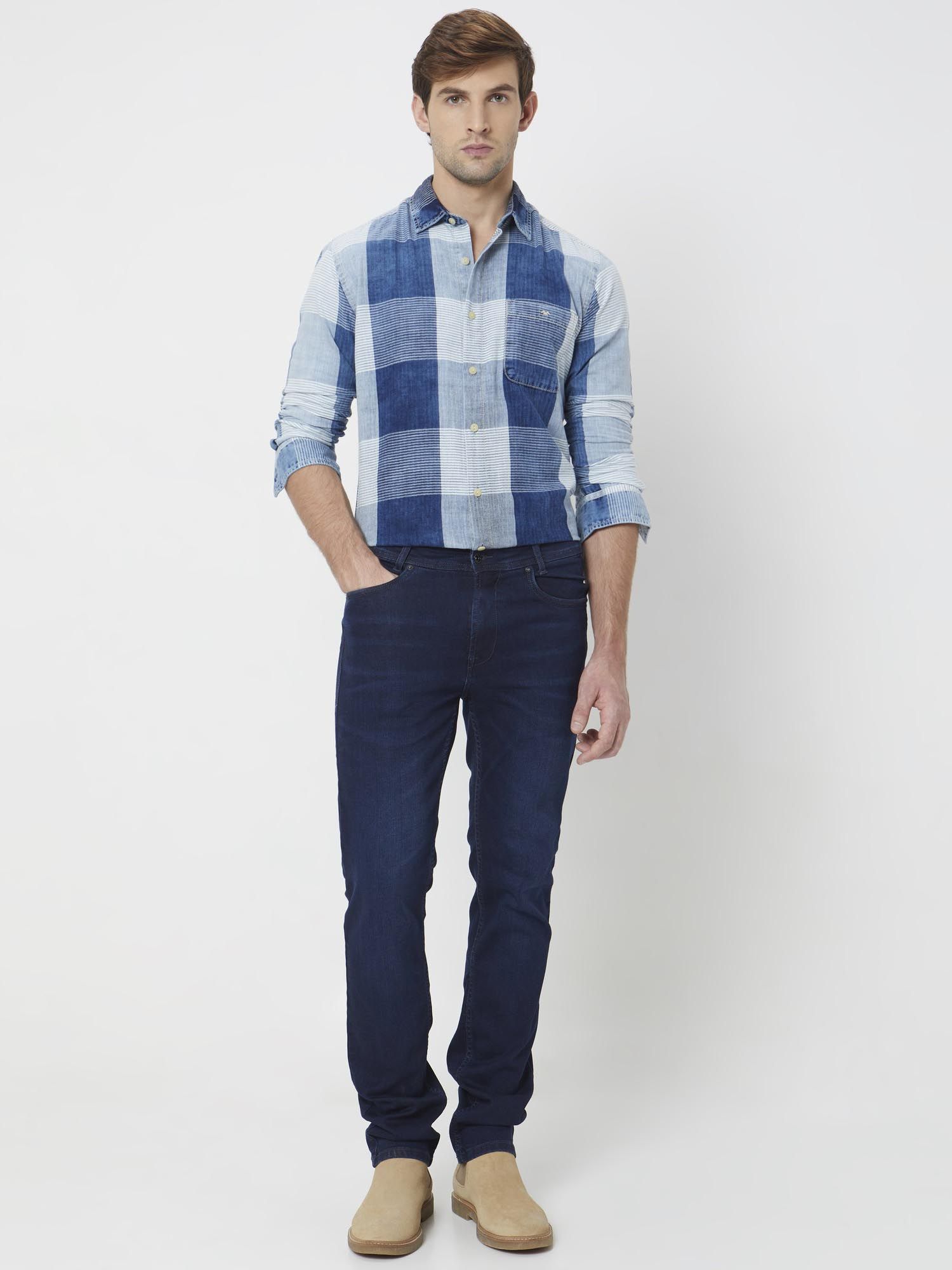 Rich Mid Blue Checks Men Shirt