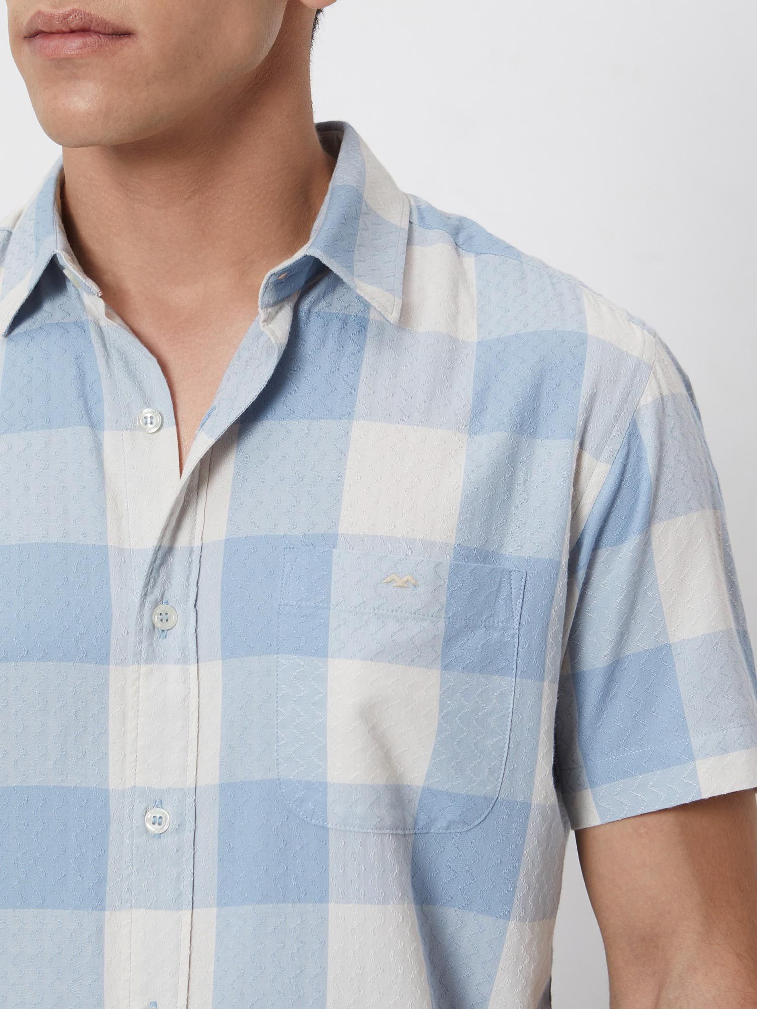 Light Powder Blue Checks Men Shirt