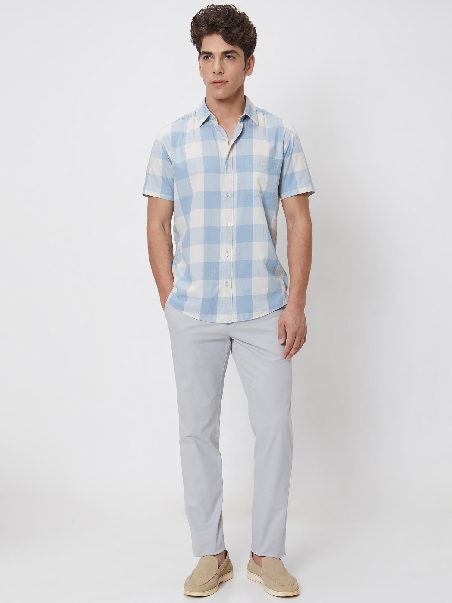 Light Powder Blue Checks Men Shirt