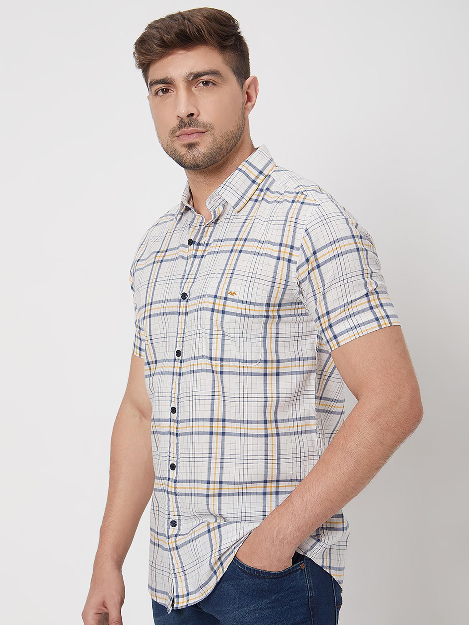 Beige Checks Men Shirt