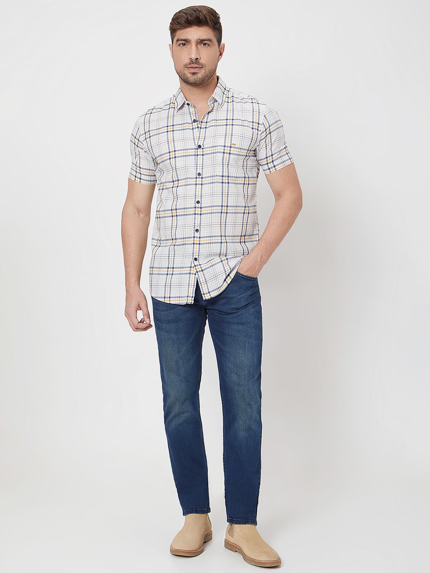 Beige Checks Men Shirt