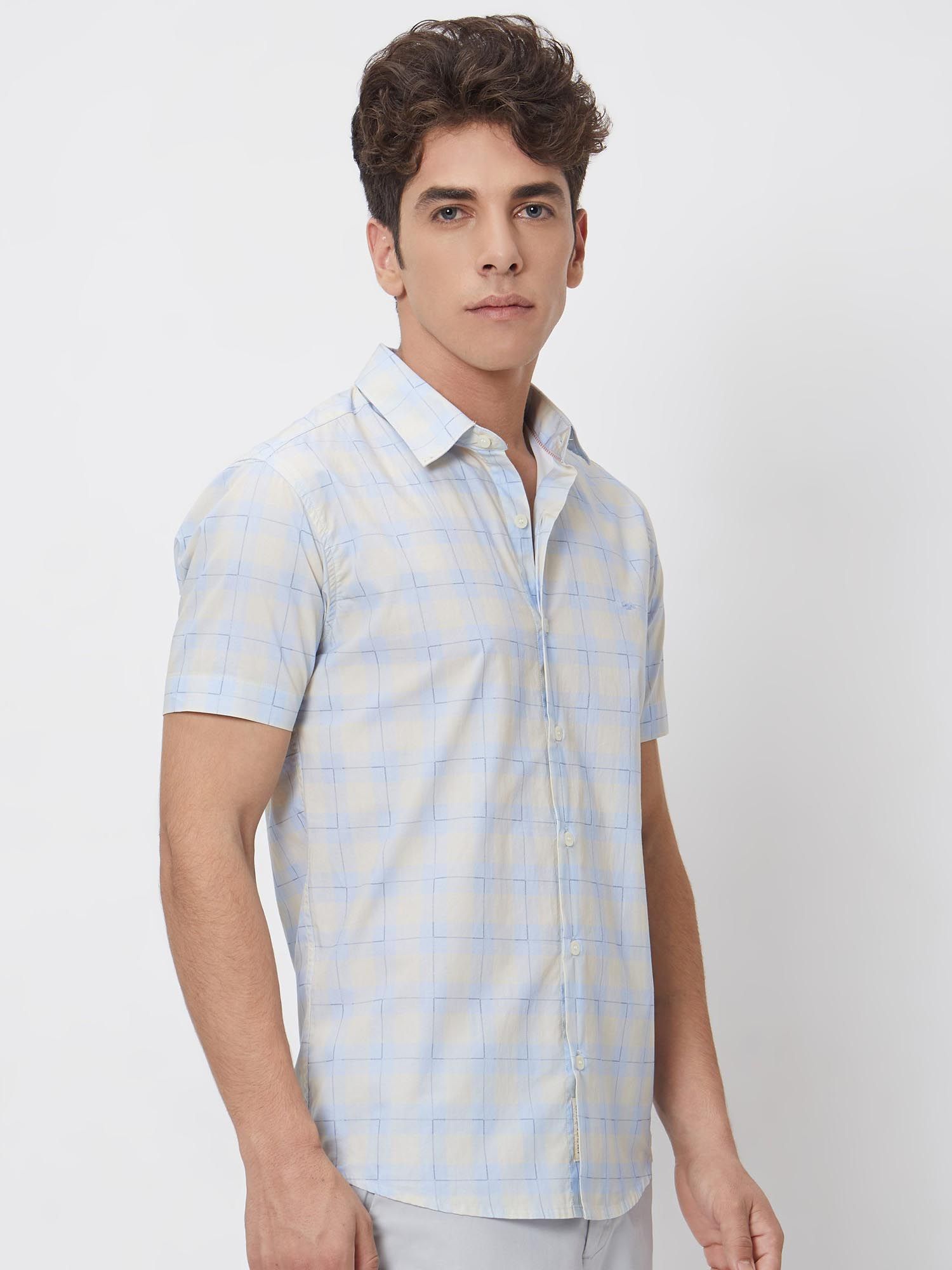 Pale Powder Blue Checks Men Shirt