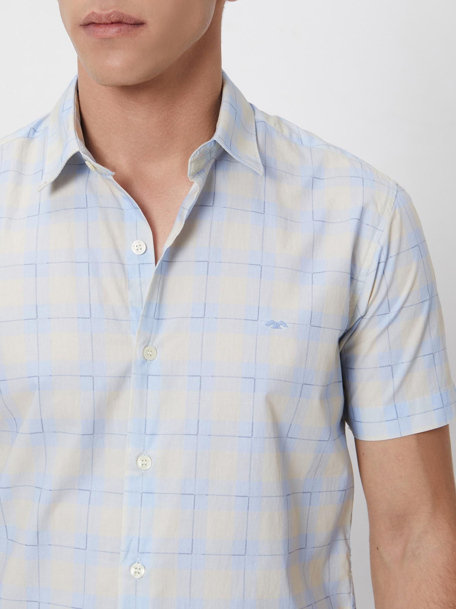 Pale Powder Blue Checks Men Shirt