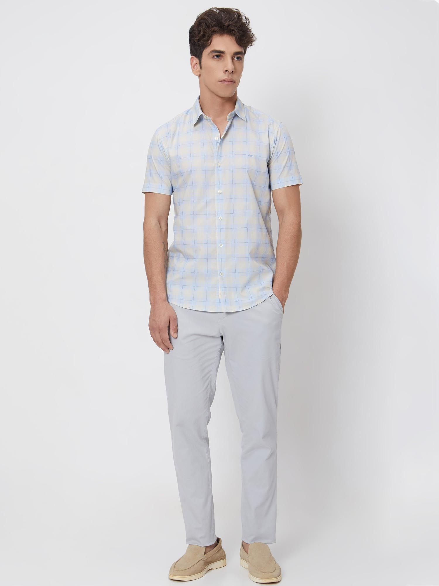 Pale Powder Blue Checks Men Shirt