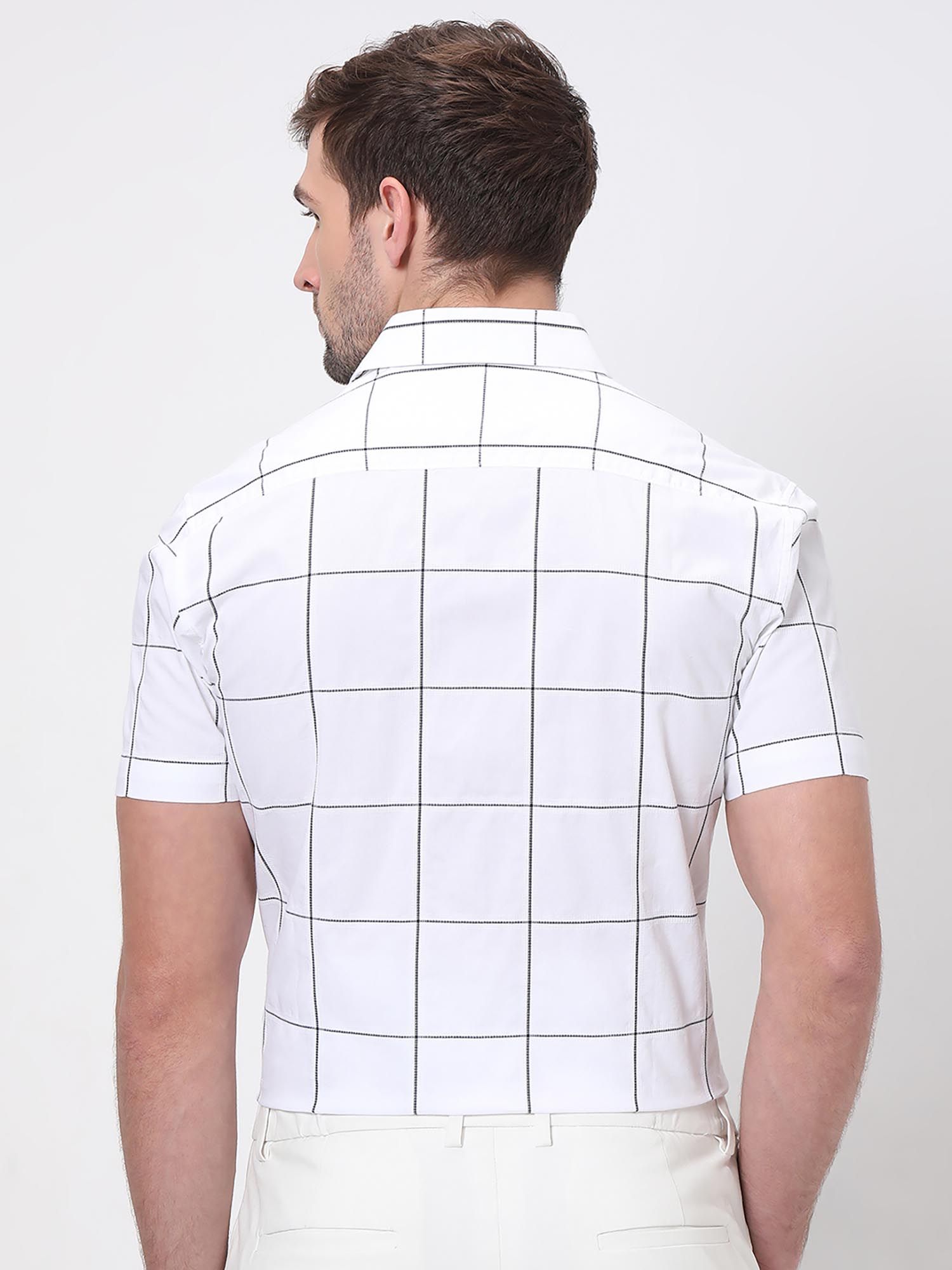 Bright White Checks Men Shirt