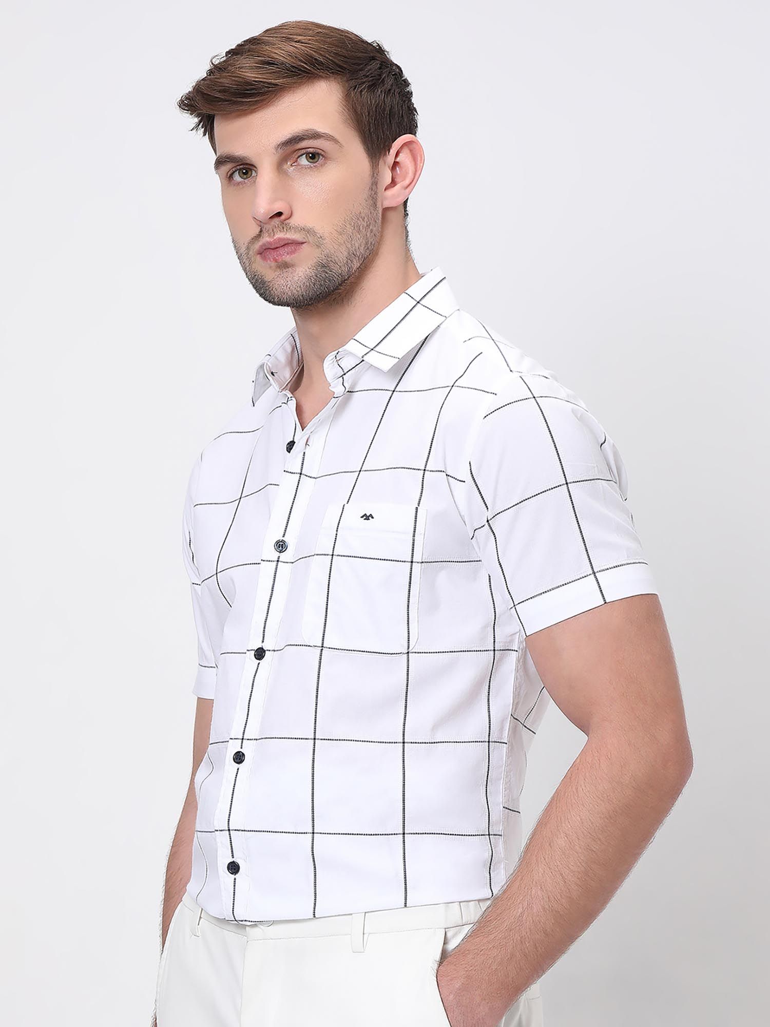 Bright White Checks Men Shirt