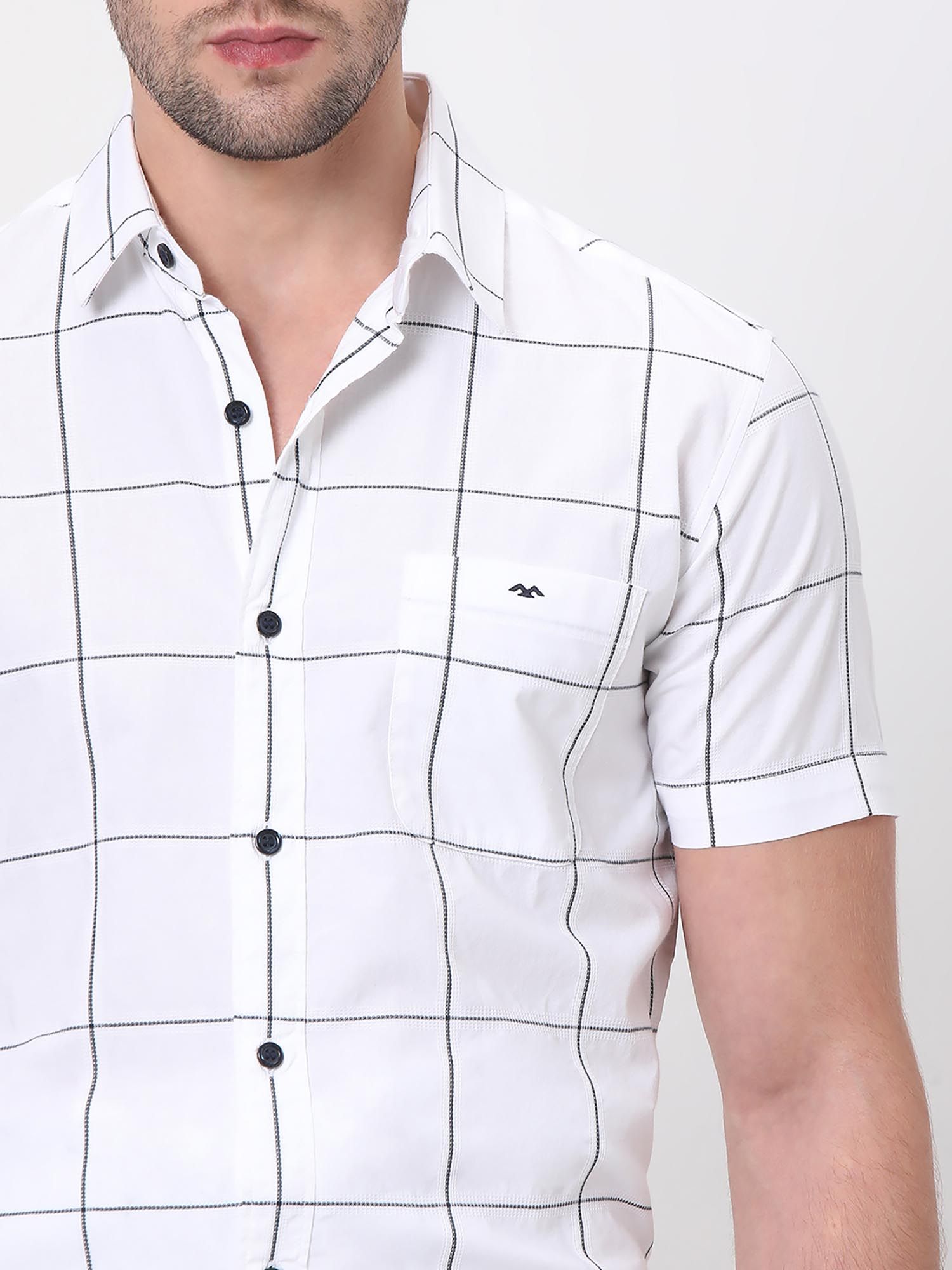 Bright White Checks Men Shirt