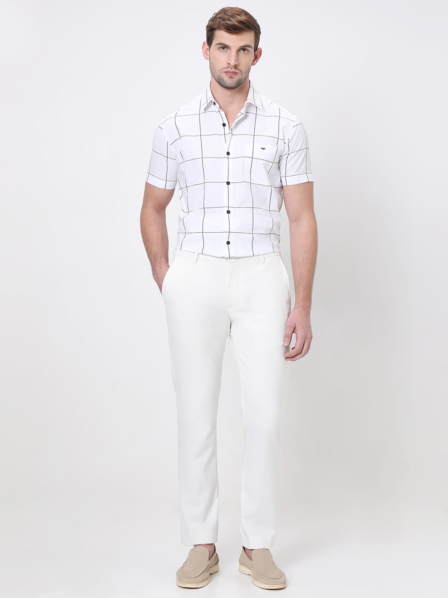 Bright White Checks Men Shirt