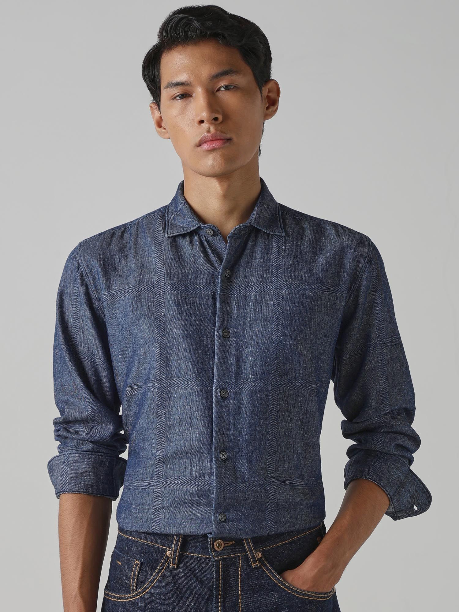 Indigo Blue Patterned Men Shirt