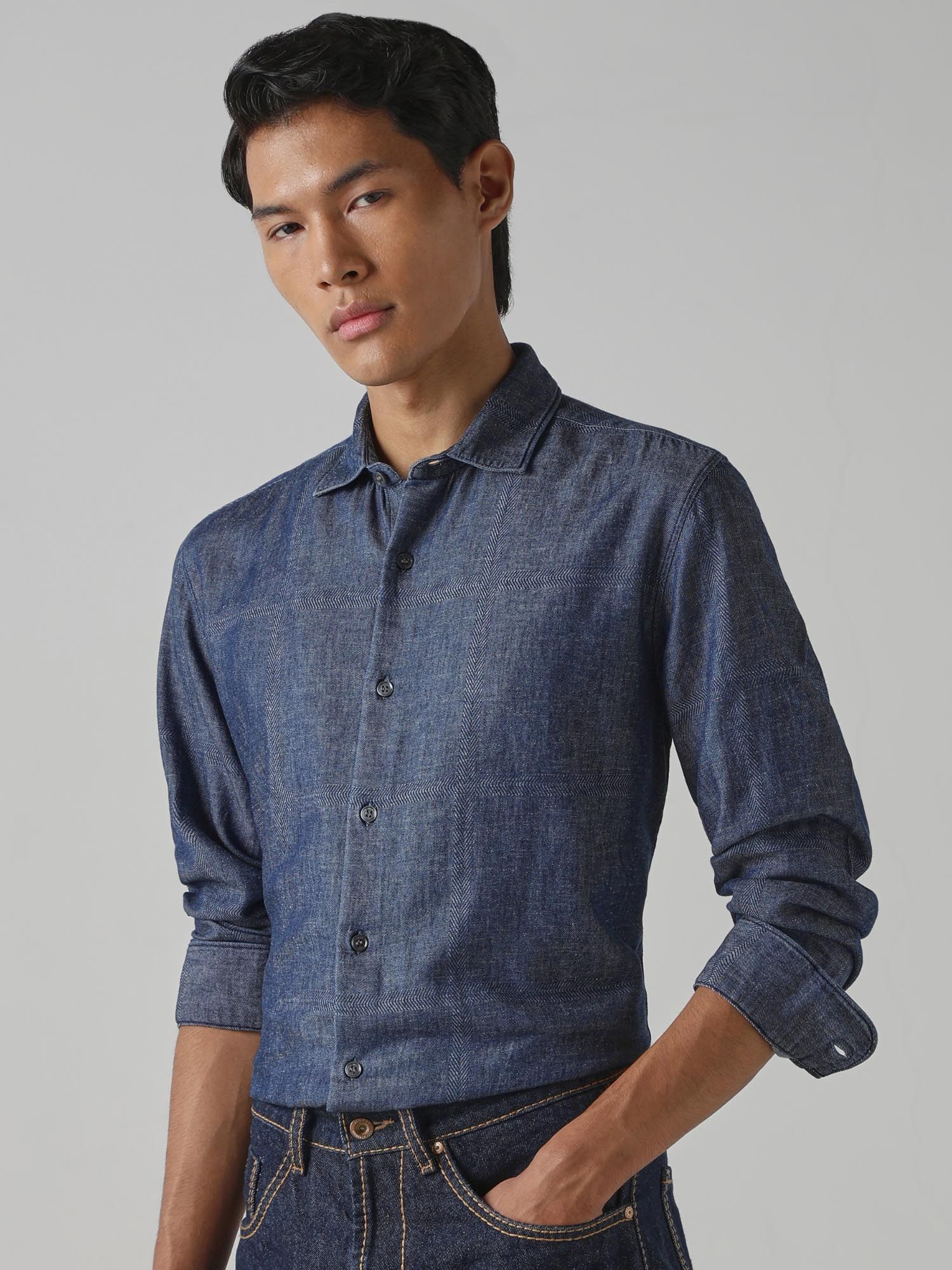 Indigo Blue Patterned Men Shirt