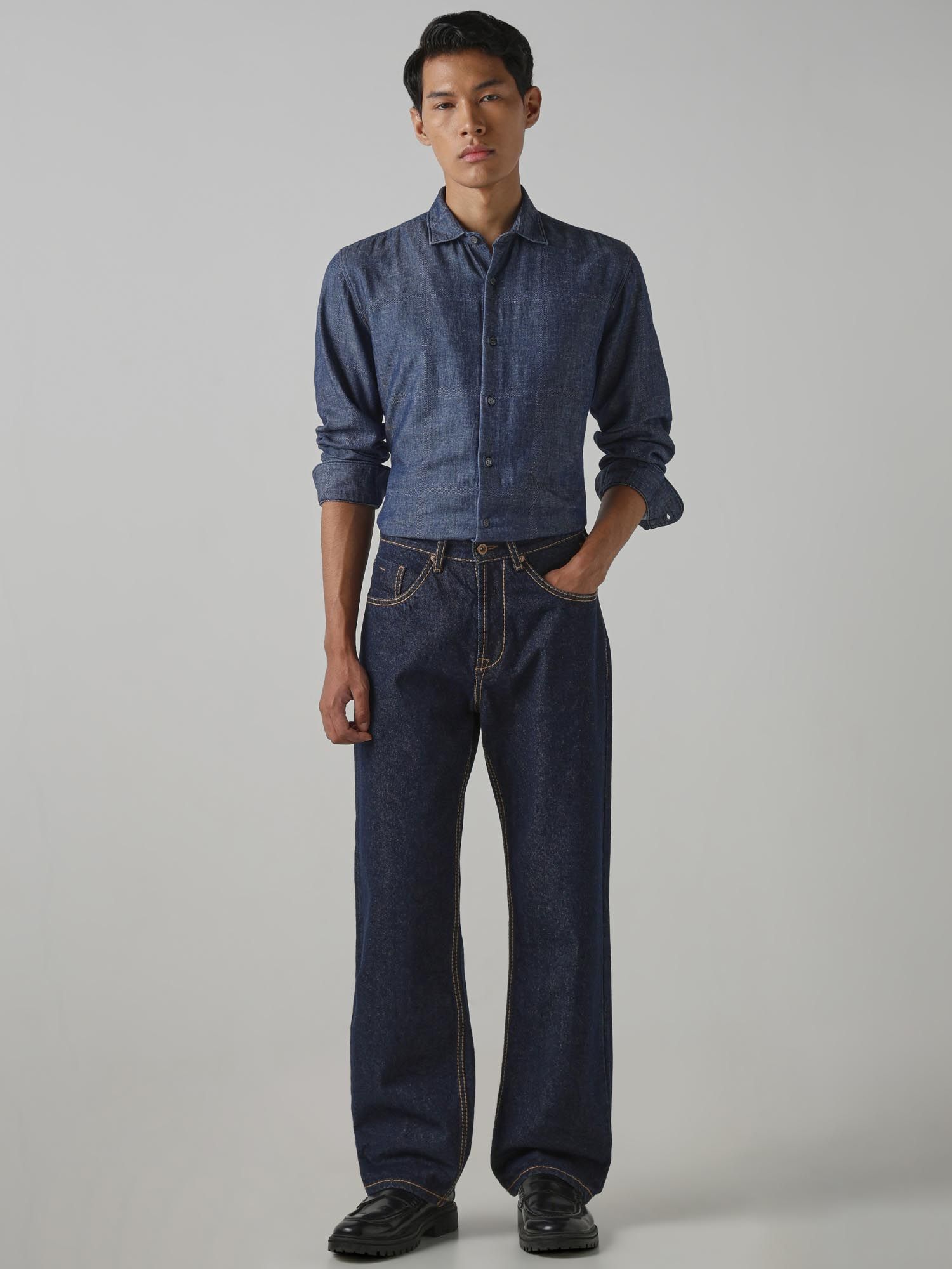Indigo Blue Patterned Men Shirt
