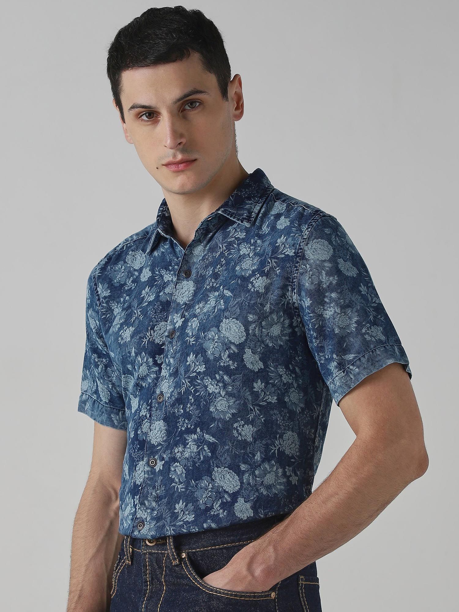 Indigo Blue Floral Men Shirt