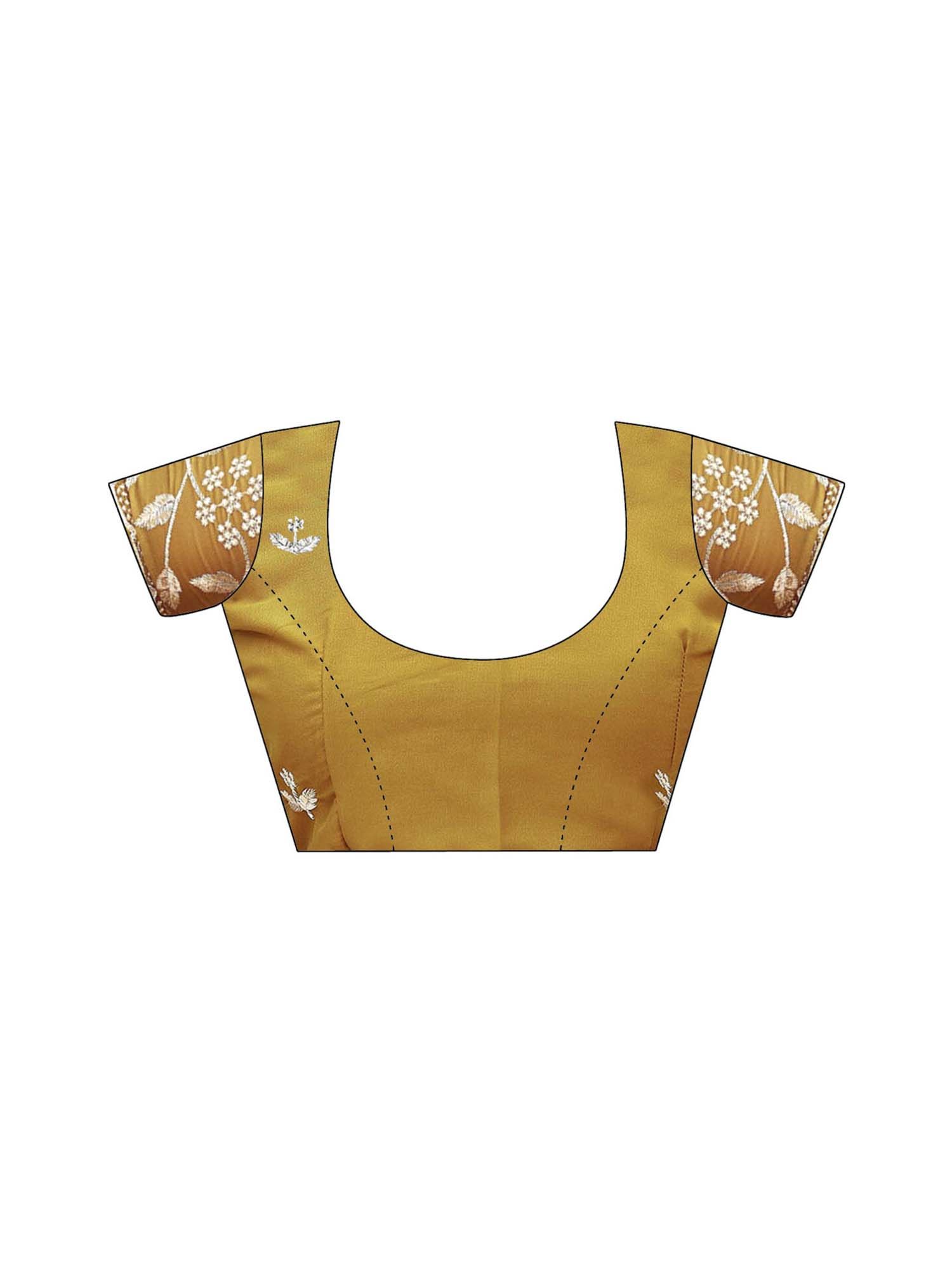 Mustard Embroidered Scalloped Border Georgette Saree with Unstitched Blouse
