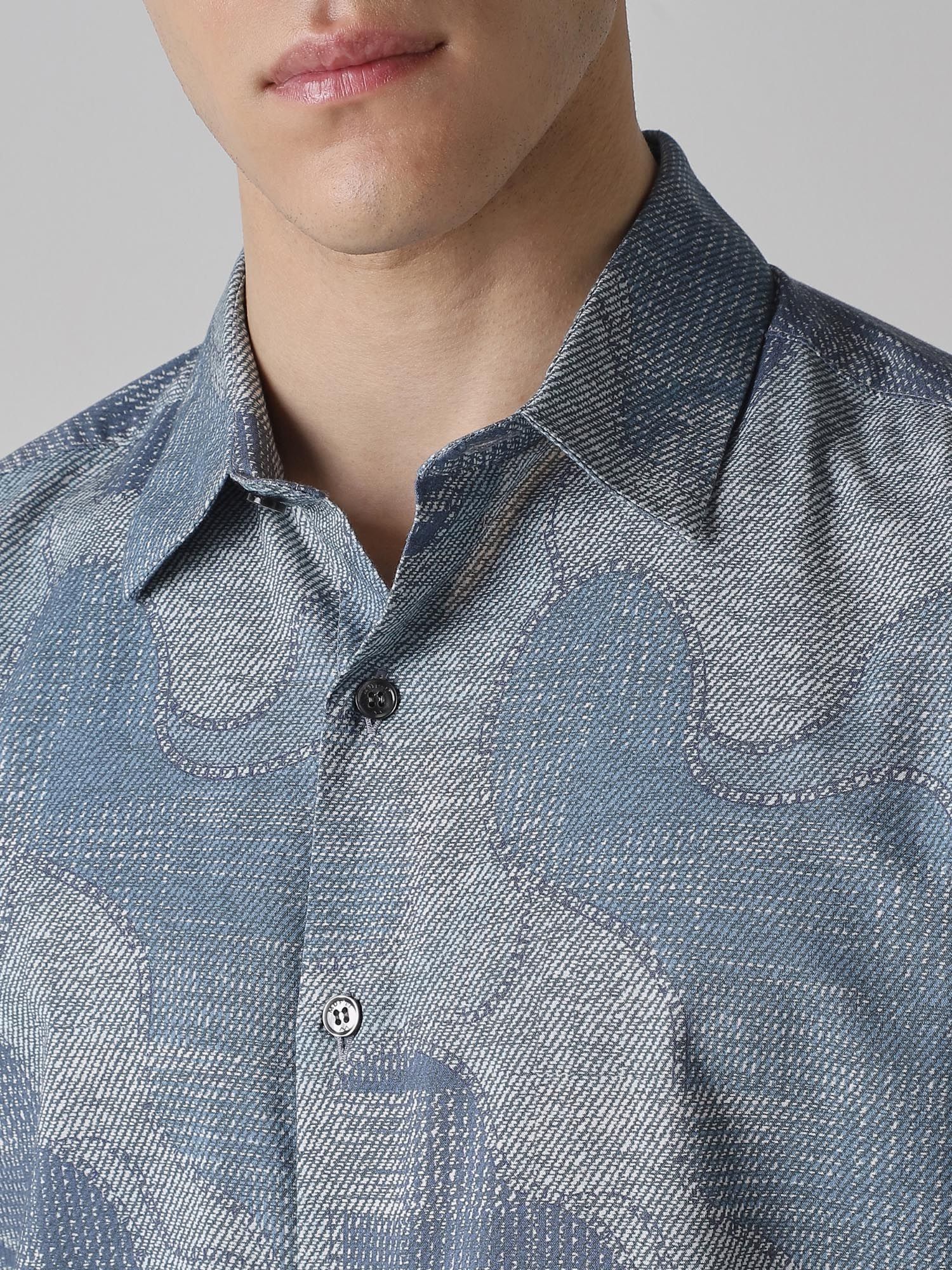 Muted Steel Blue Abstract Men Shirt
