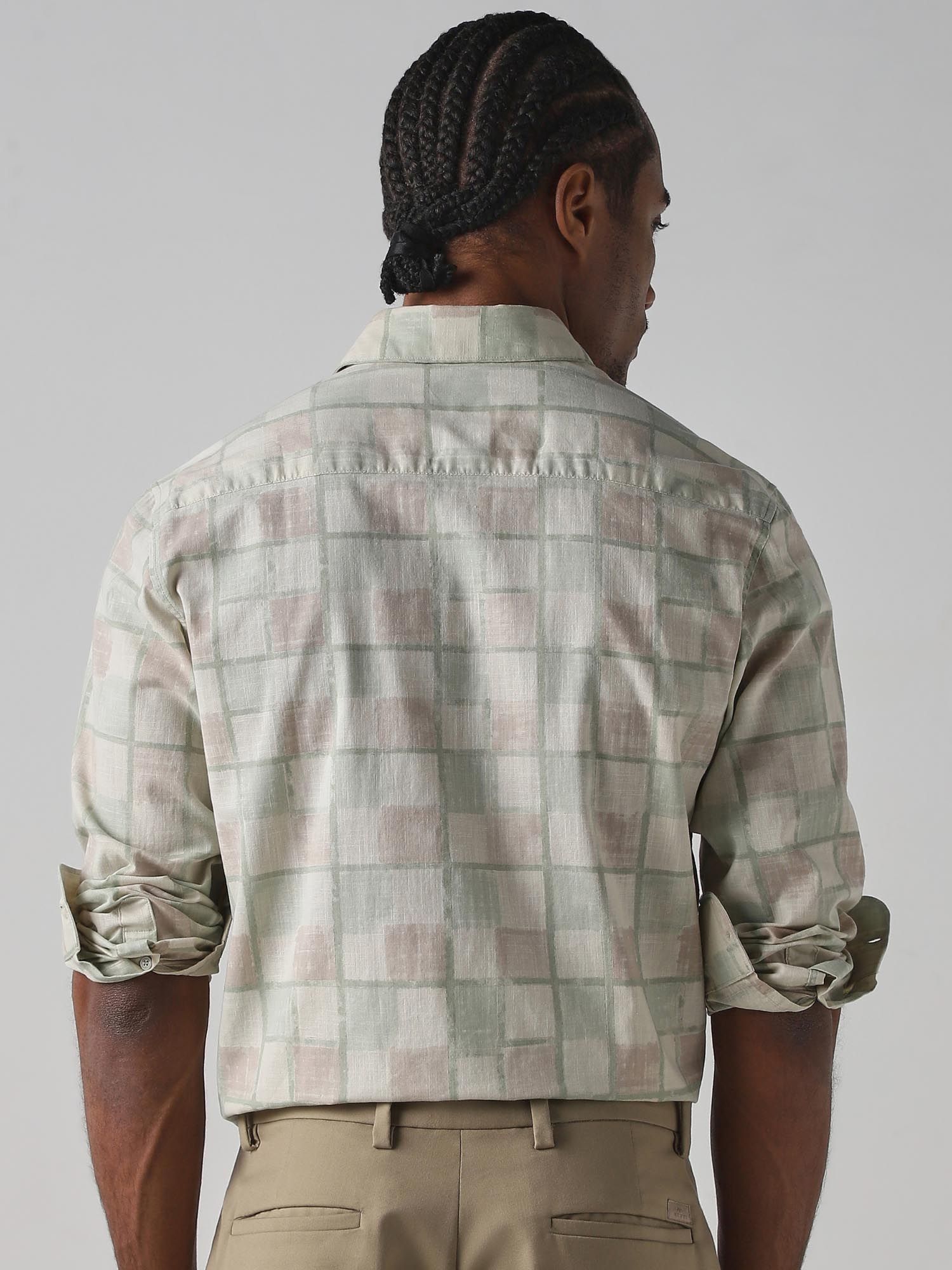 Light Green Checks Men Shirt
