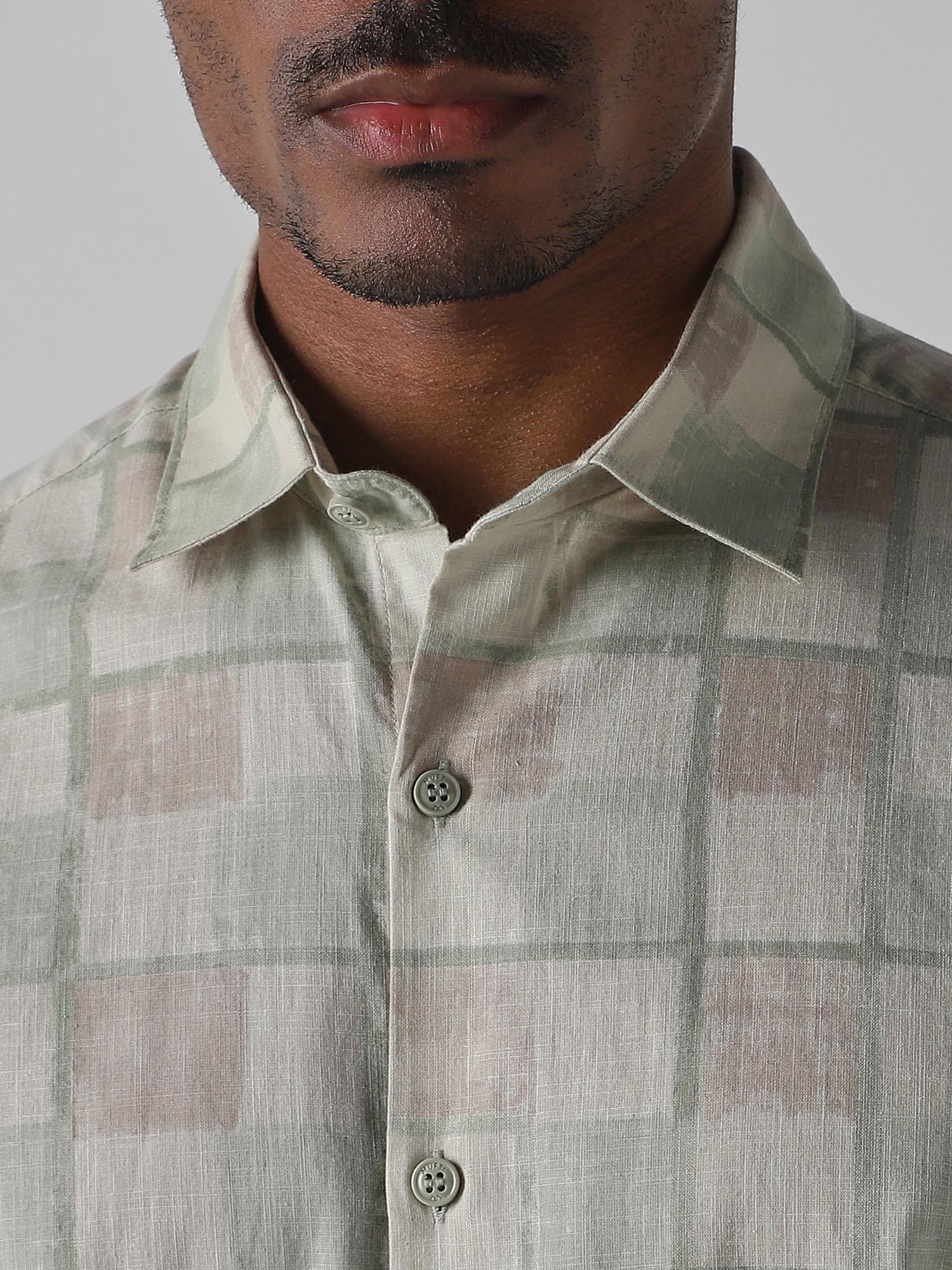 Light Green Checks Men Shirt