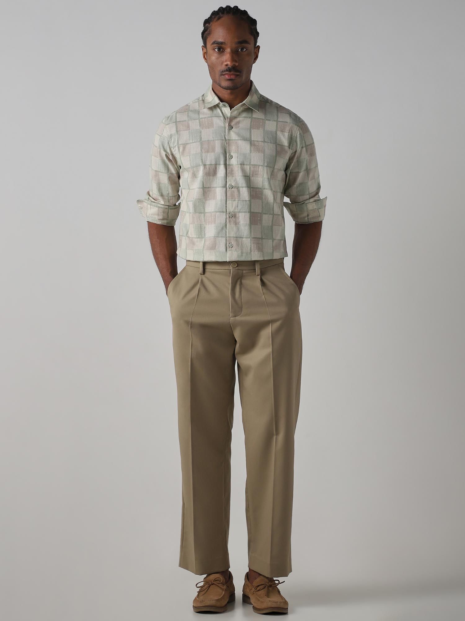 Light Green Checks Men Shirt